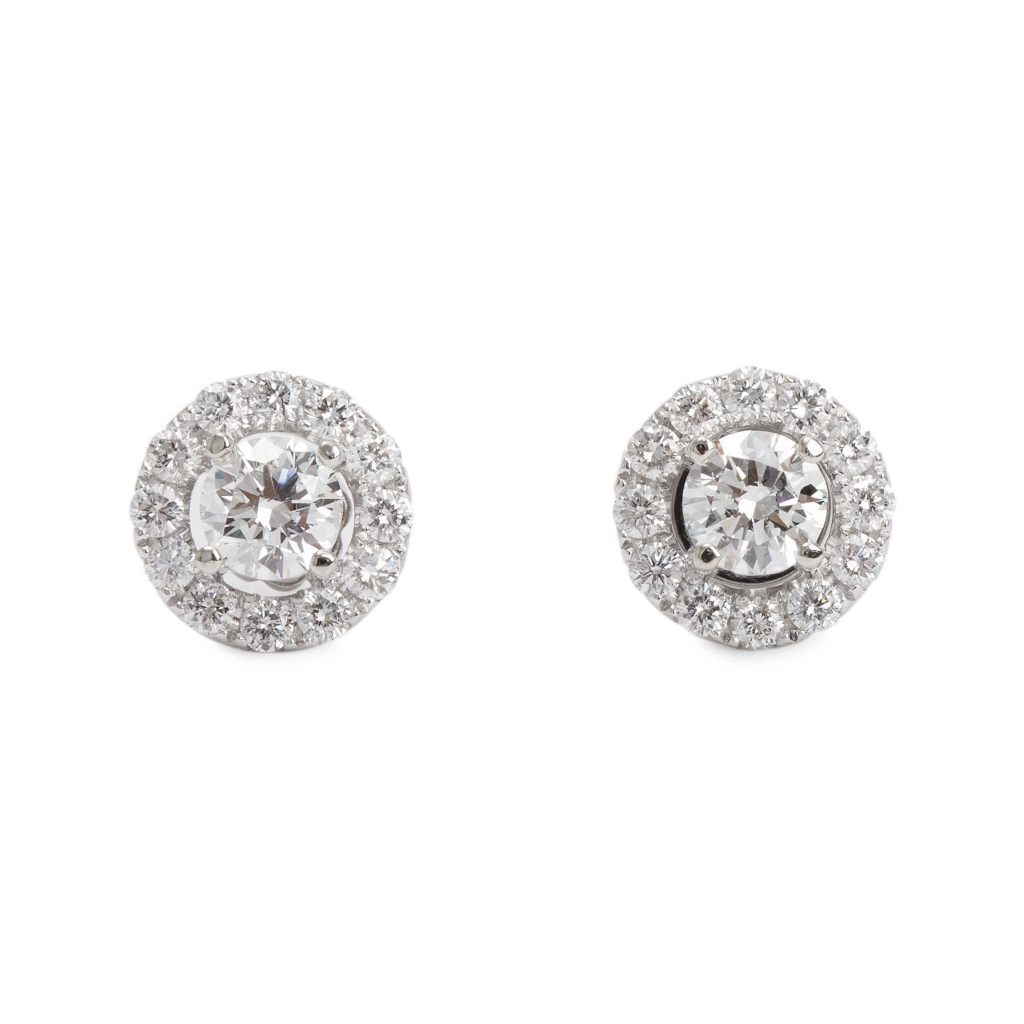 18k White Gold 1.14 tcw. Halo Diamond Stud Earrings