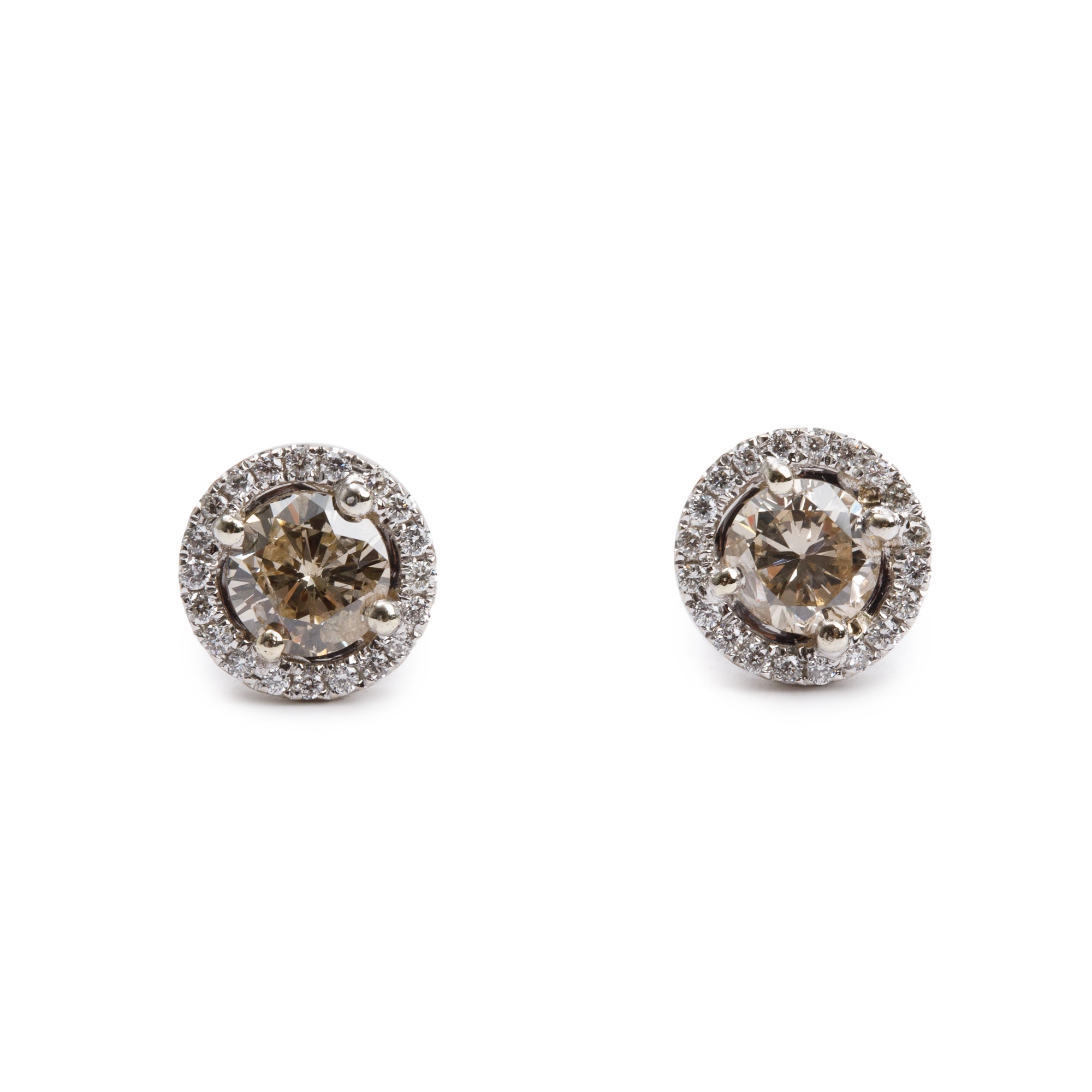 18k White Gold 1.71 tcw. Diamond Halo Stud Earrings