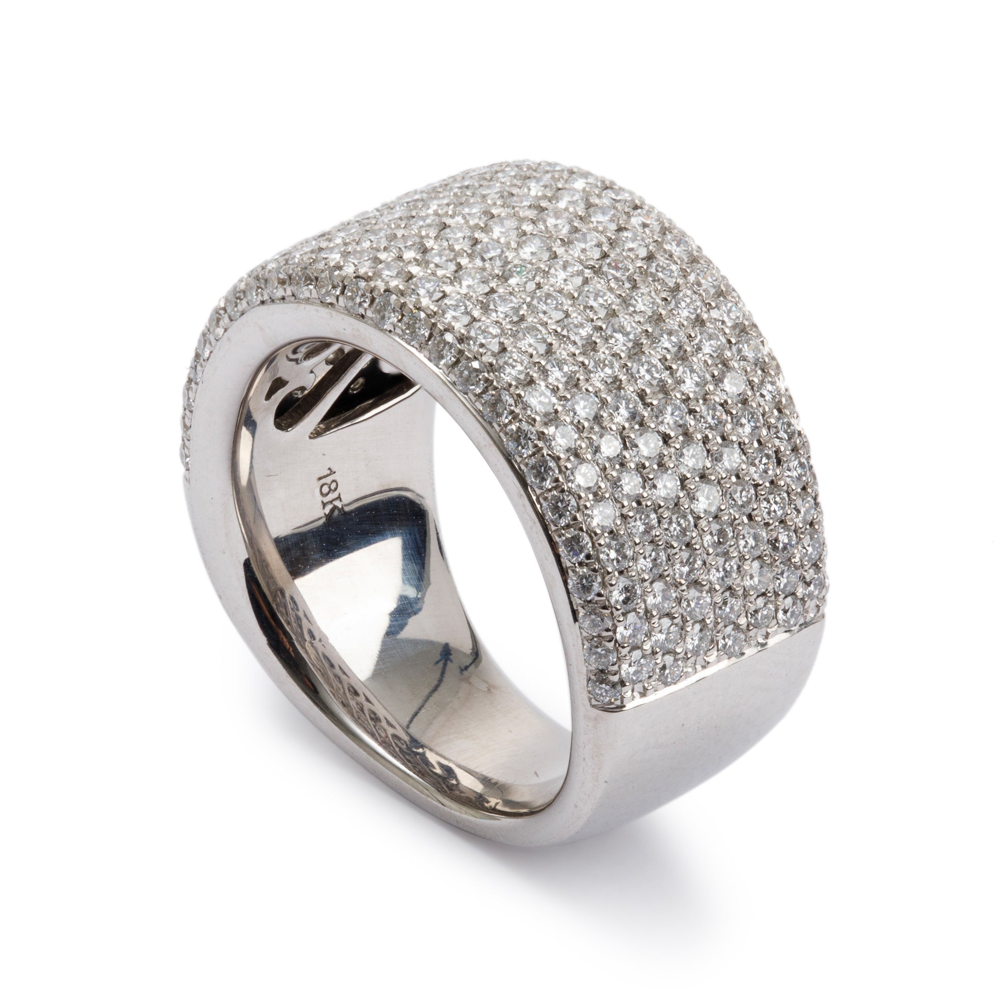 18k White Gold 1.89 tcw. Pave Diamond Wide Band Ring, Size 6