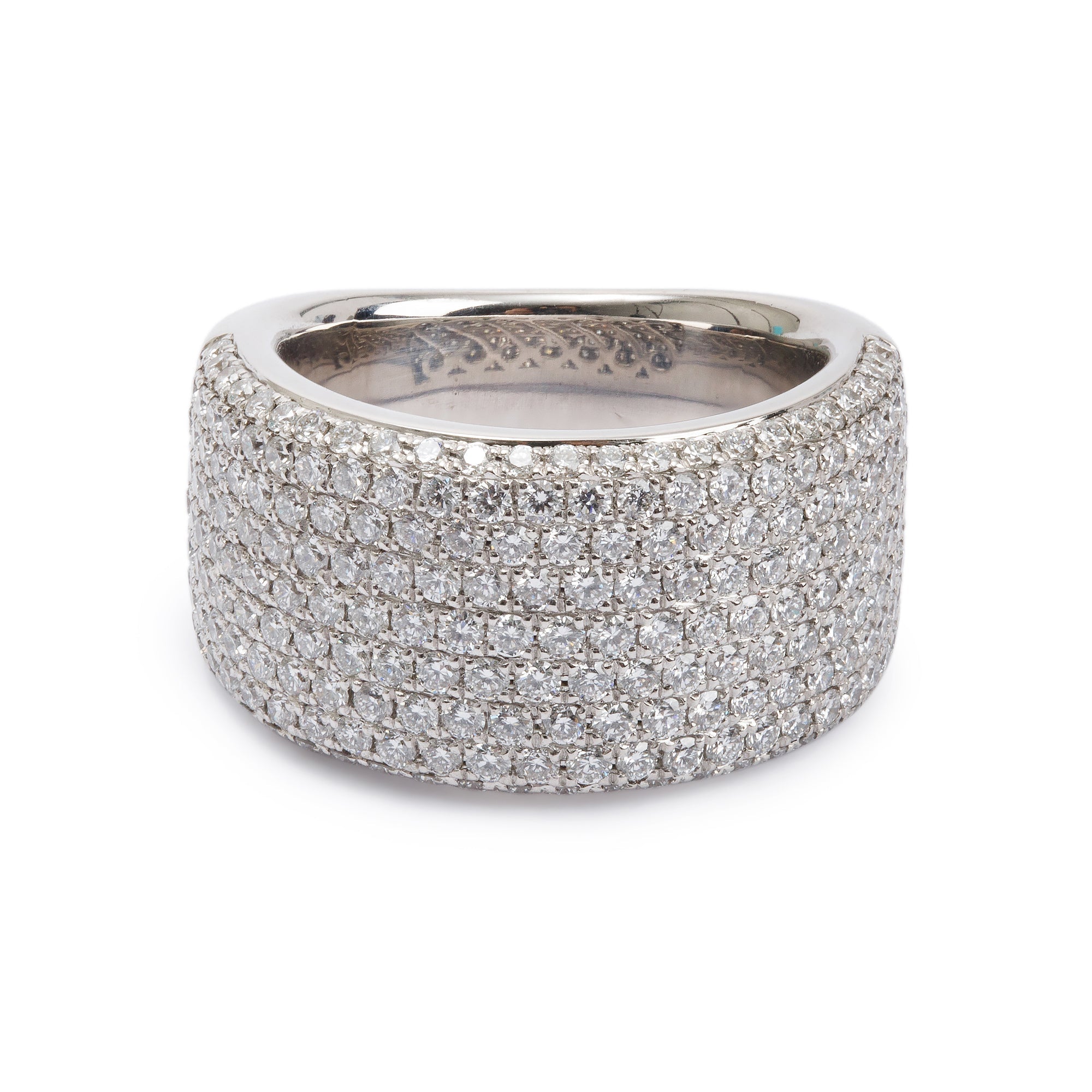 18k White Gold 1.89 tcw. Pave Diamond Wide Band Ring, Size 6
