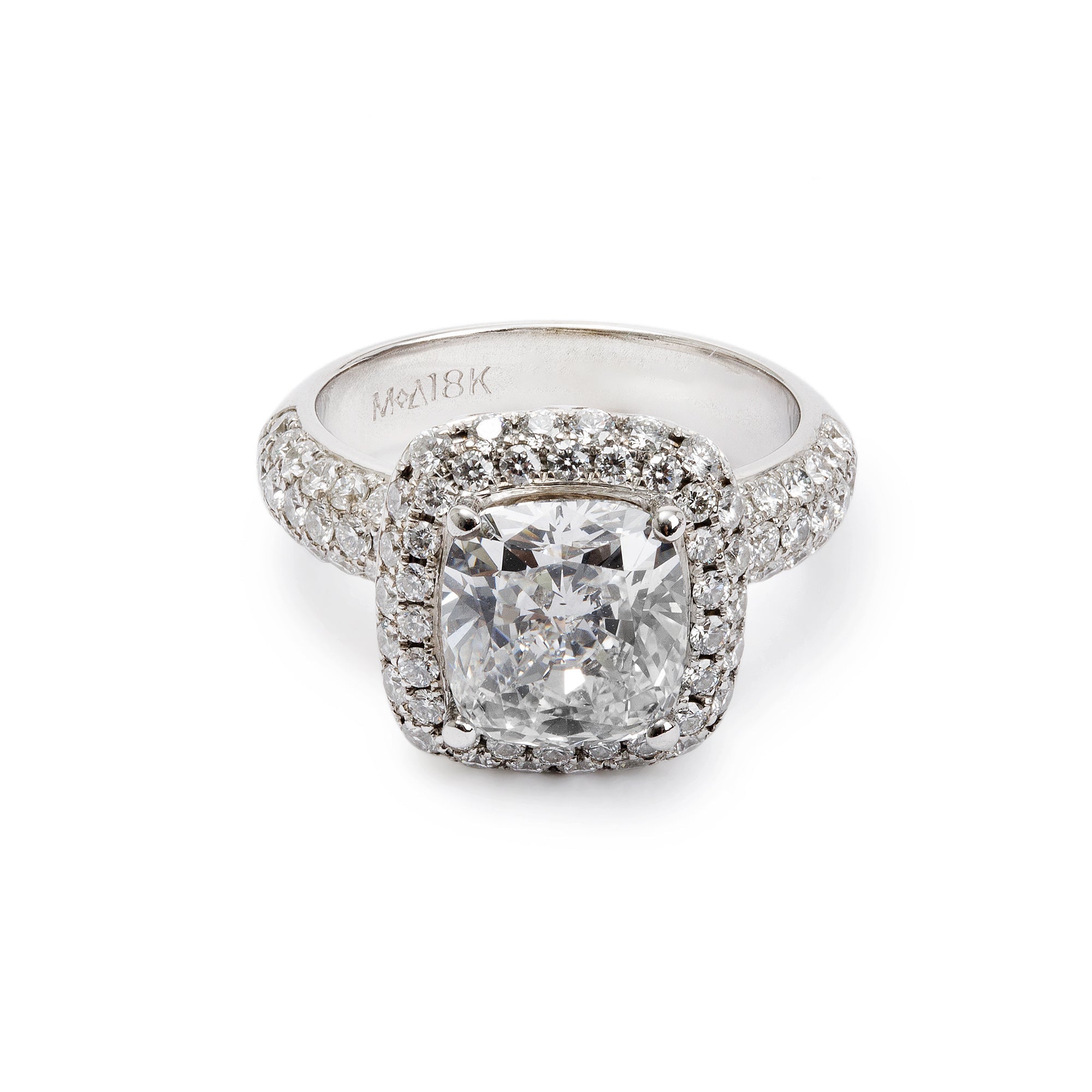 18k White Gold 3.01 ct. Cushion Cut Diamond Engagement Ring, Size 5.25 w/ GIA Diamond Certificate