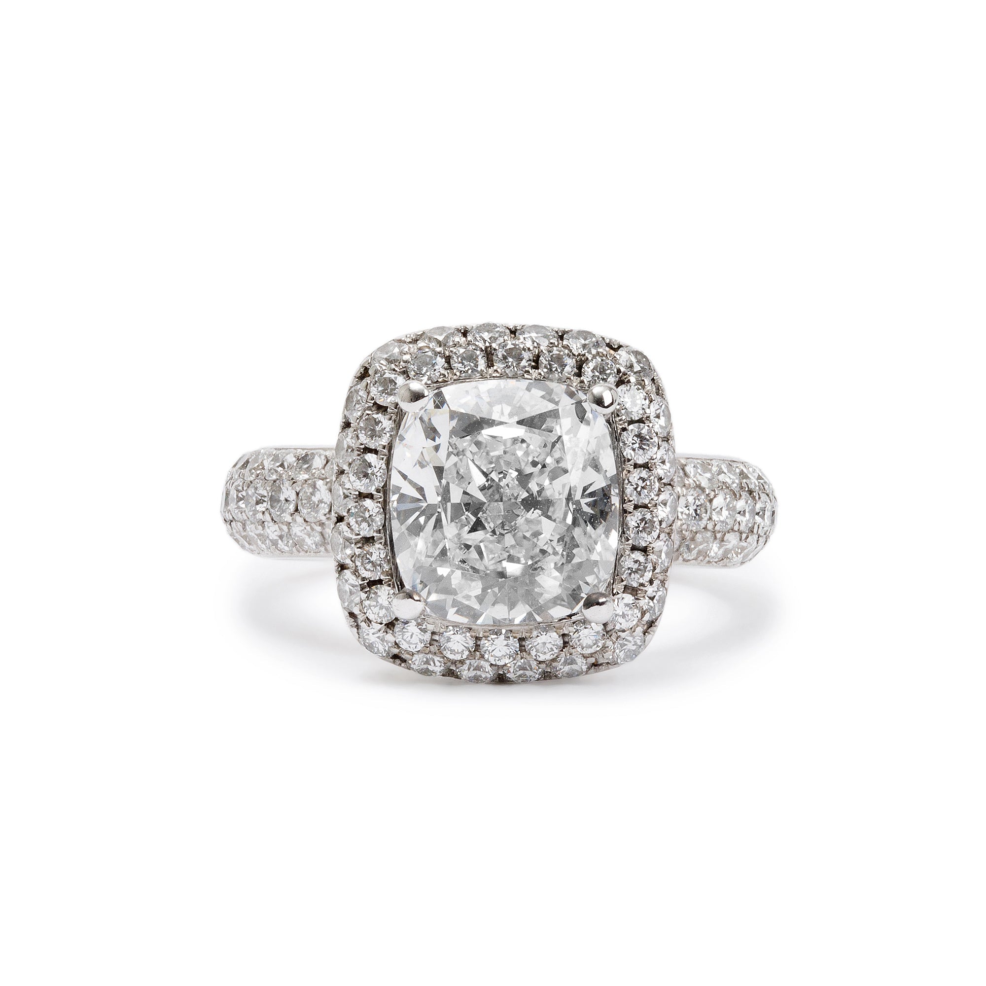 18k White Gold 3.01 ct. Cushion Cut Diamond Engagement Ring, Size 5.25 w/ GIA Diamond Certificate