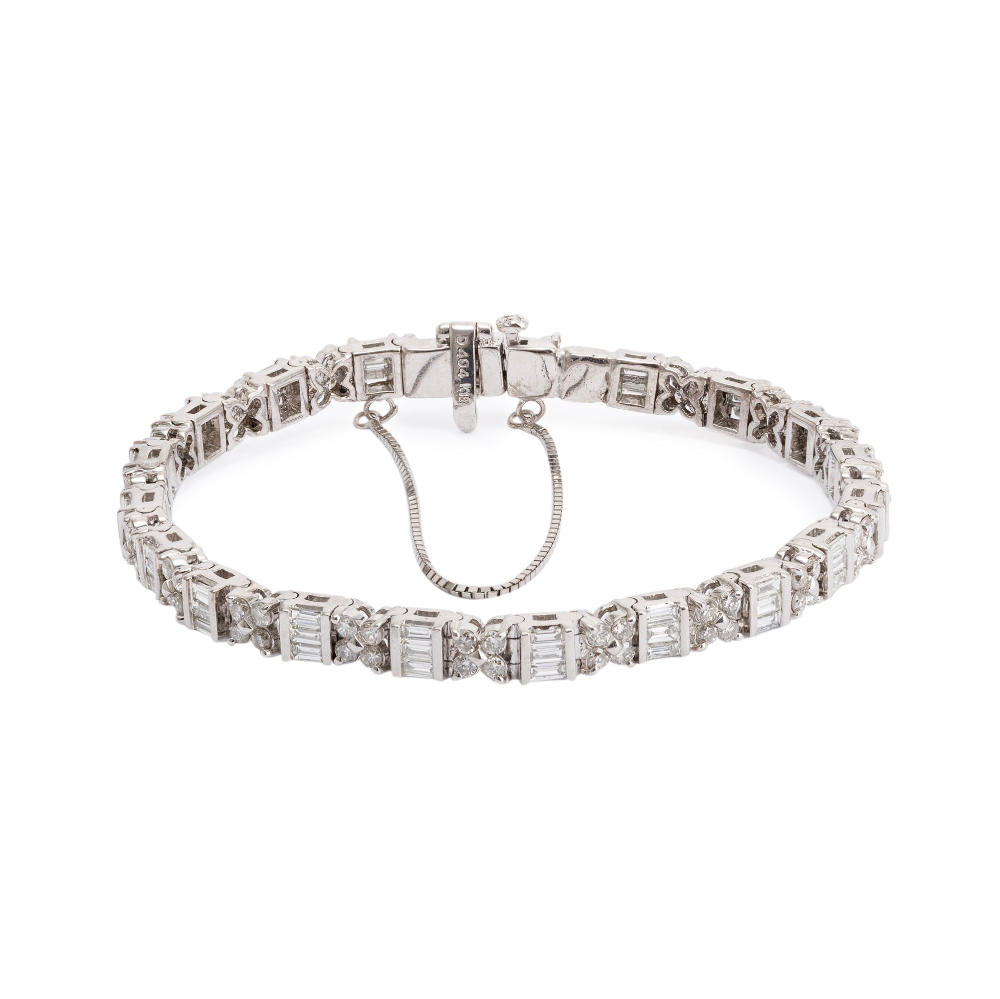 18k White Gold 4.04 tcw. Baguette & Round Diamond Tennis Bracelet