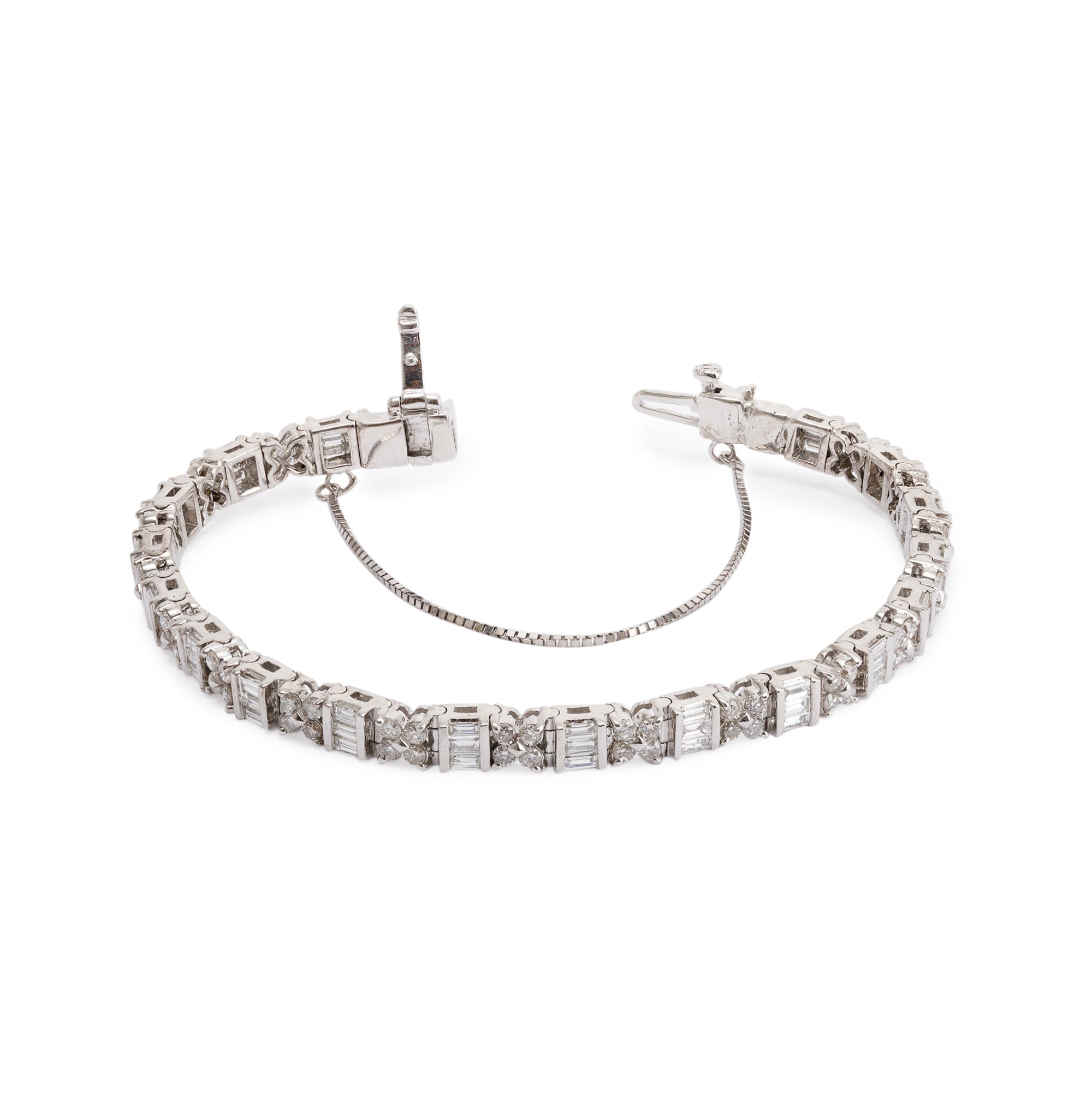 18k White Gold 4.04 tcw. Baguette & Round Diamond Tennis Bracelet