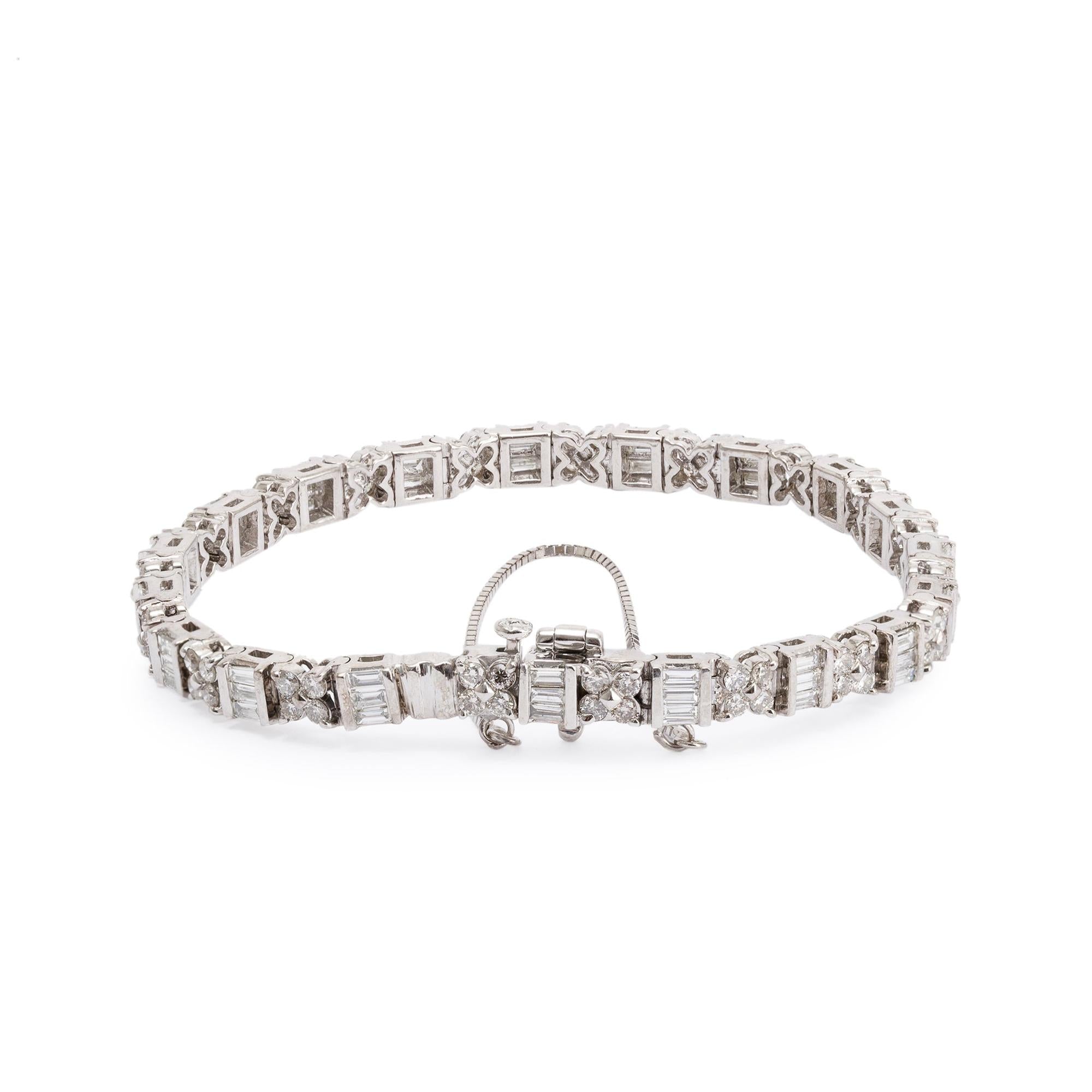 18k White Gold 4.04 tcw. Baguette & Round Diamond Tennis Bracelet
