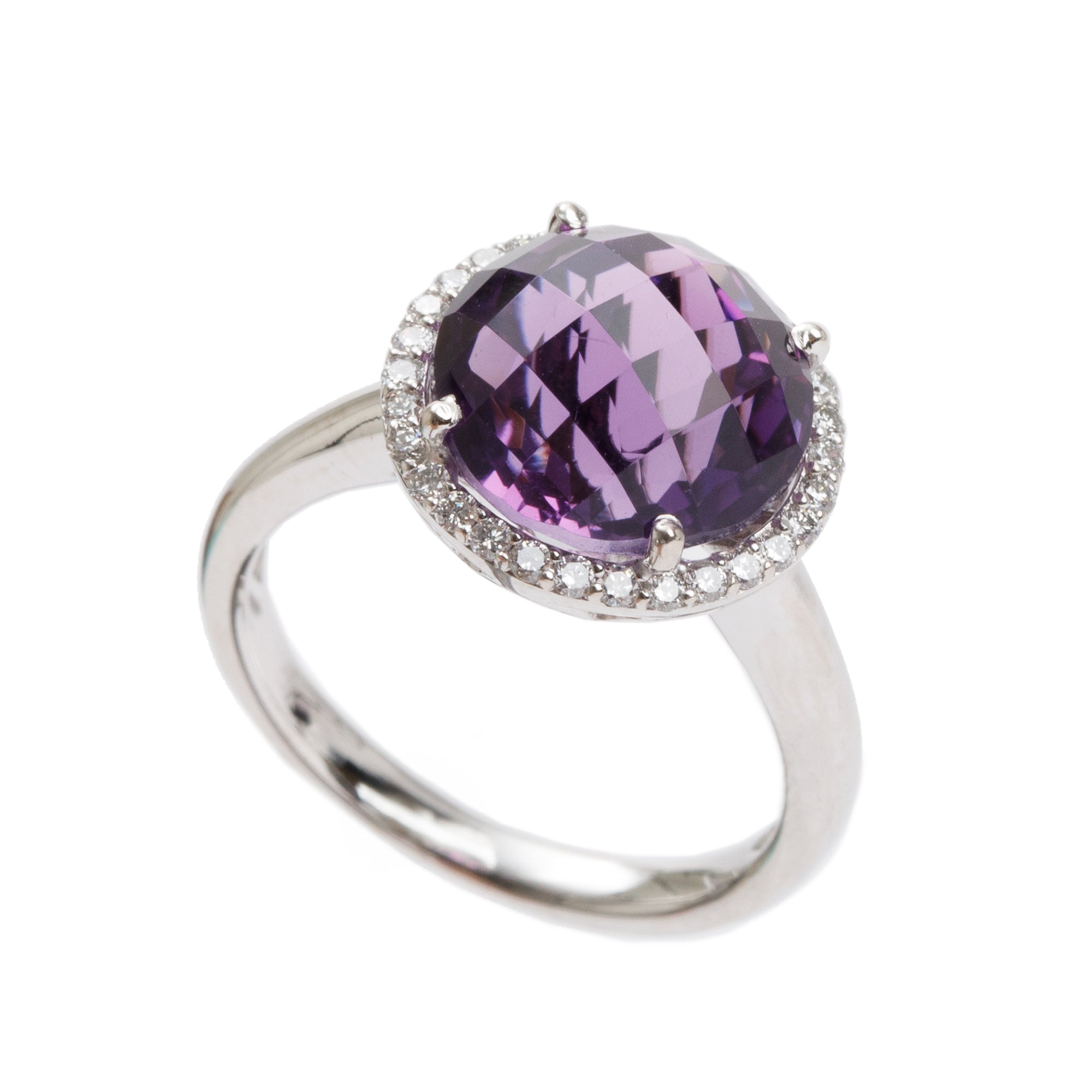 18k White Gold Amethyst & Diamond Cocktail Ring, Size 6
