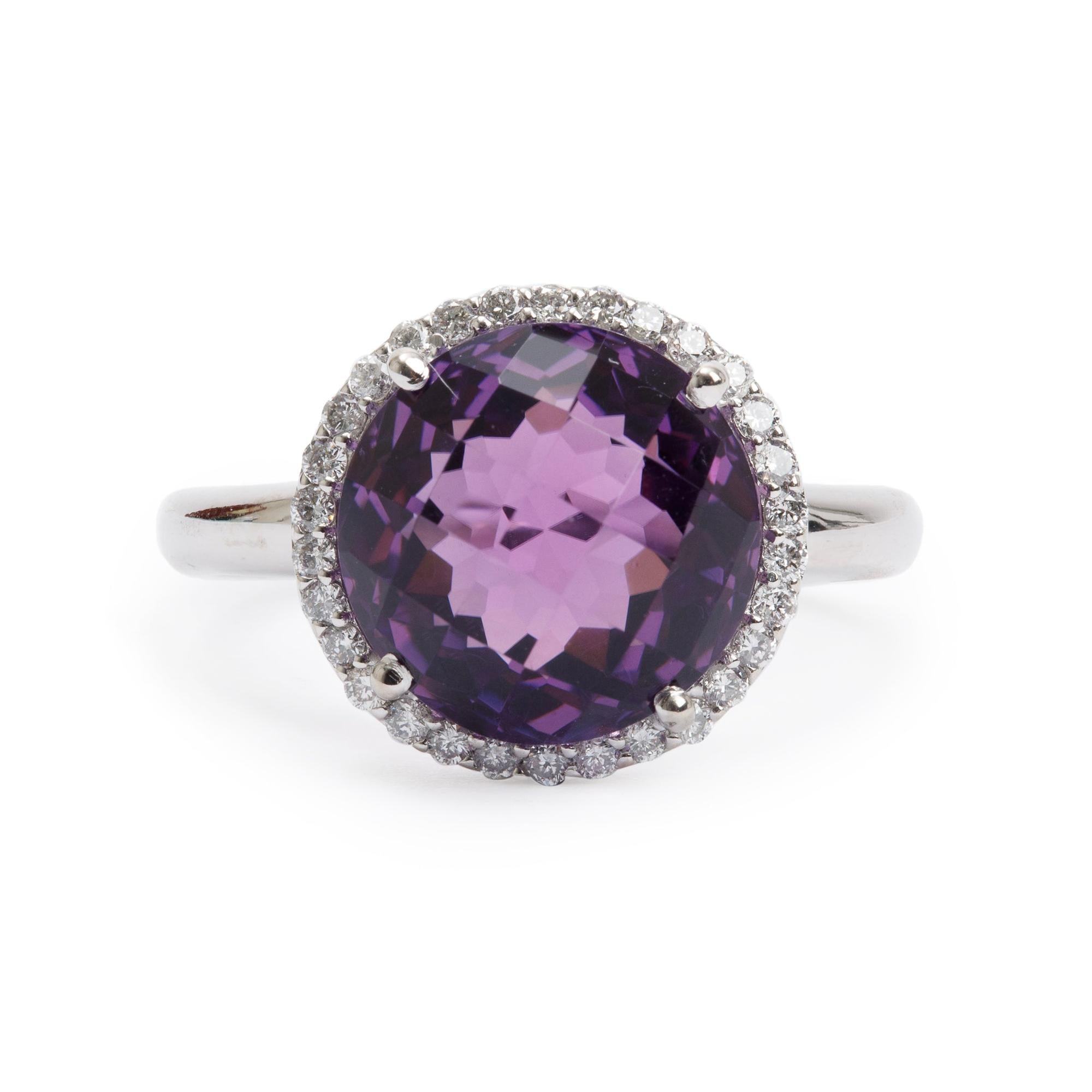18k White Gold Amethyst & Diamond Cocktail Ring, Size 6
