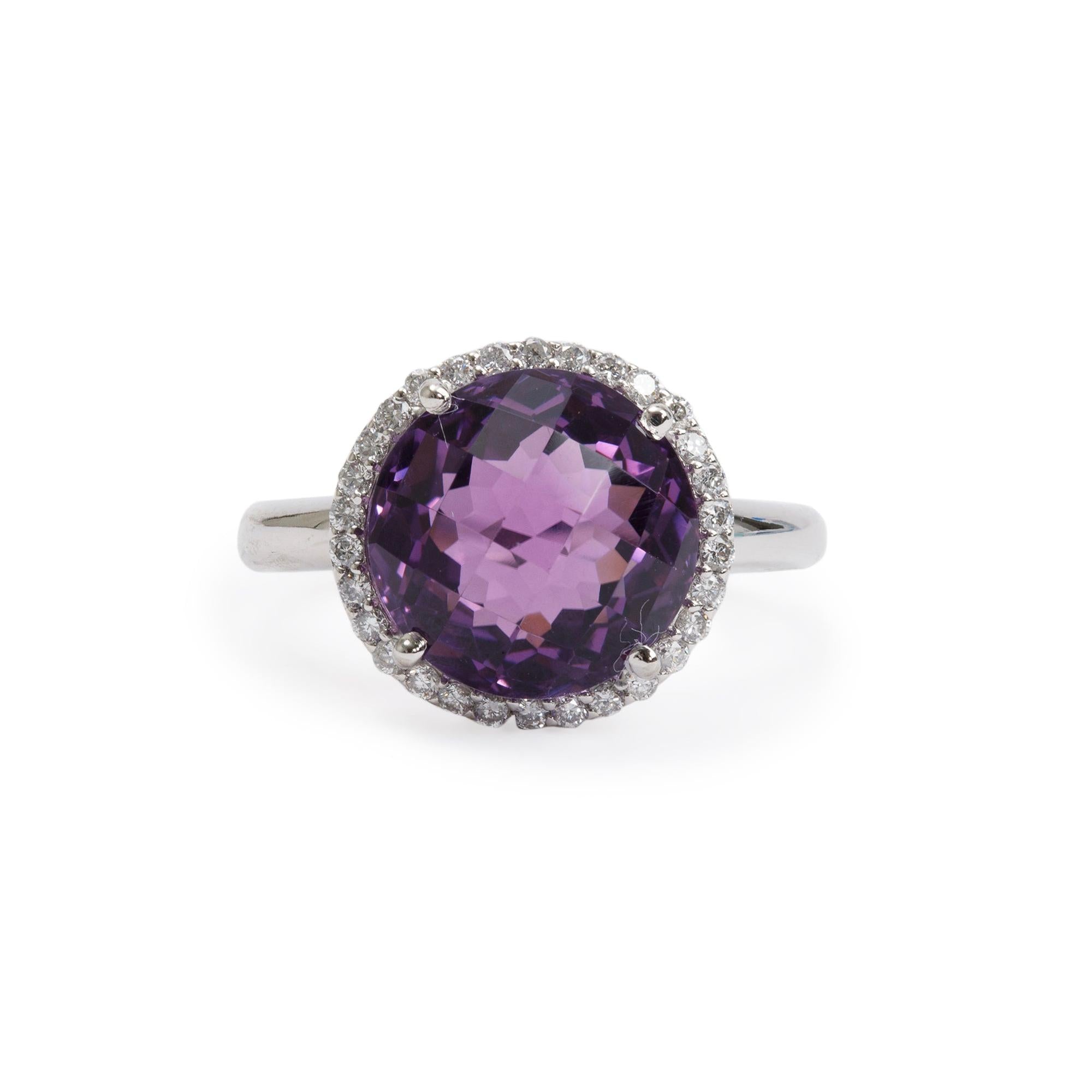18k White Gold Amethyst & Diamond Cocktail Ring, Size 6