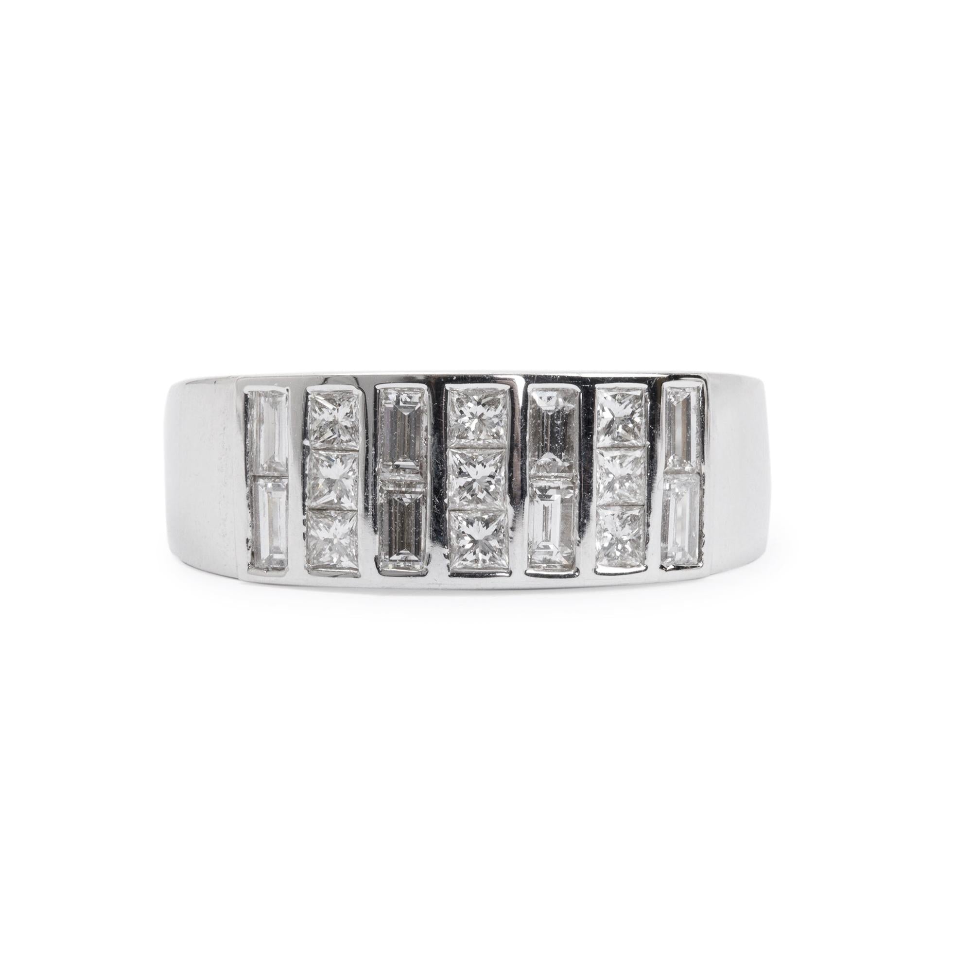 18k White Gold Baguette & Round Brilliant Cut 1.00 tcw. Diamond Ring, Size 6.5