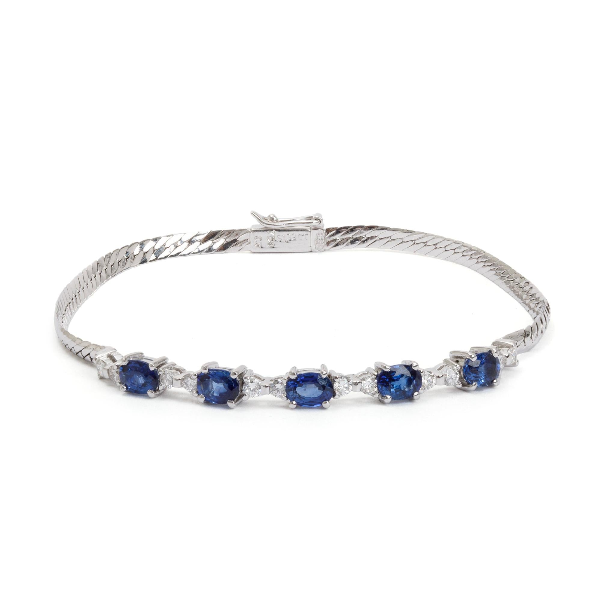 18k White Gold Blue Sapphire & Diamond Bracelet