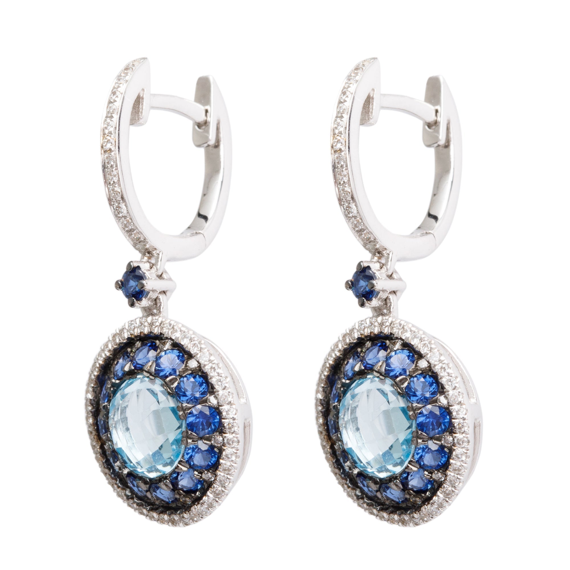 18k White Gold Blue Sapphire & Diamond Drop Earrings