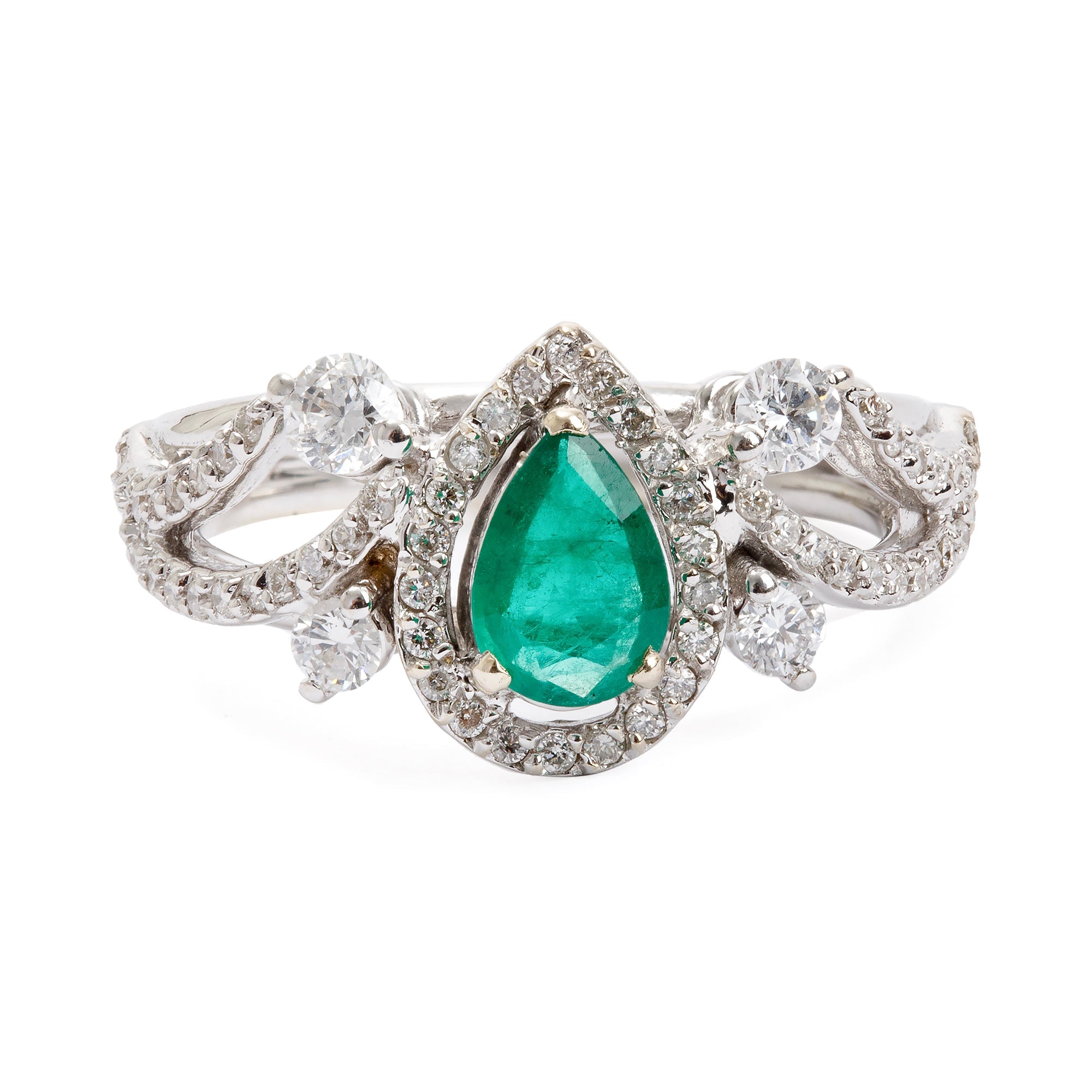 18k White Gold Emerald & Diamond Cocktail Ring