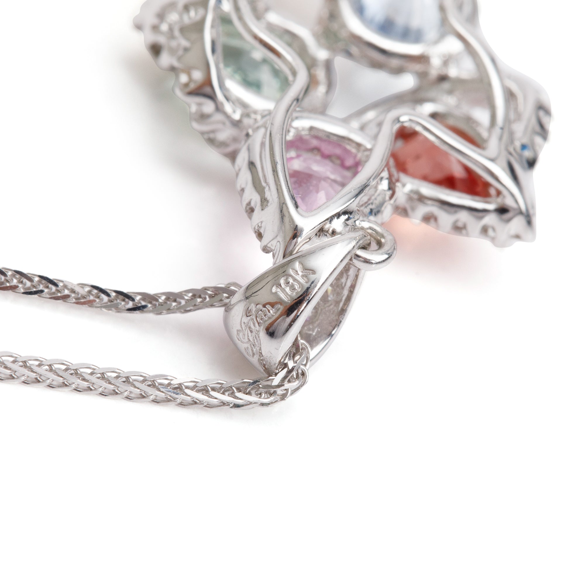 18k White Gold Multicolor Sapphire and Diamond Pendant Necklace