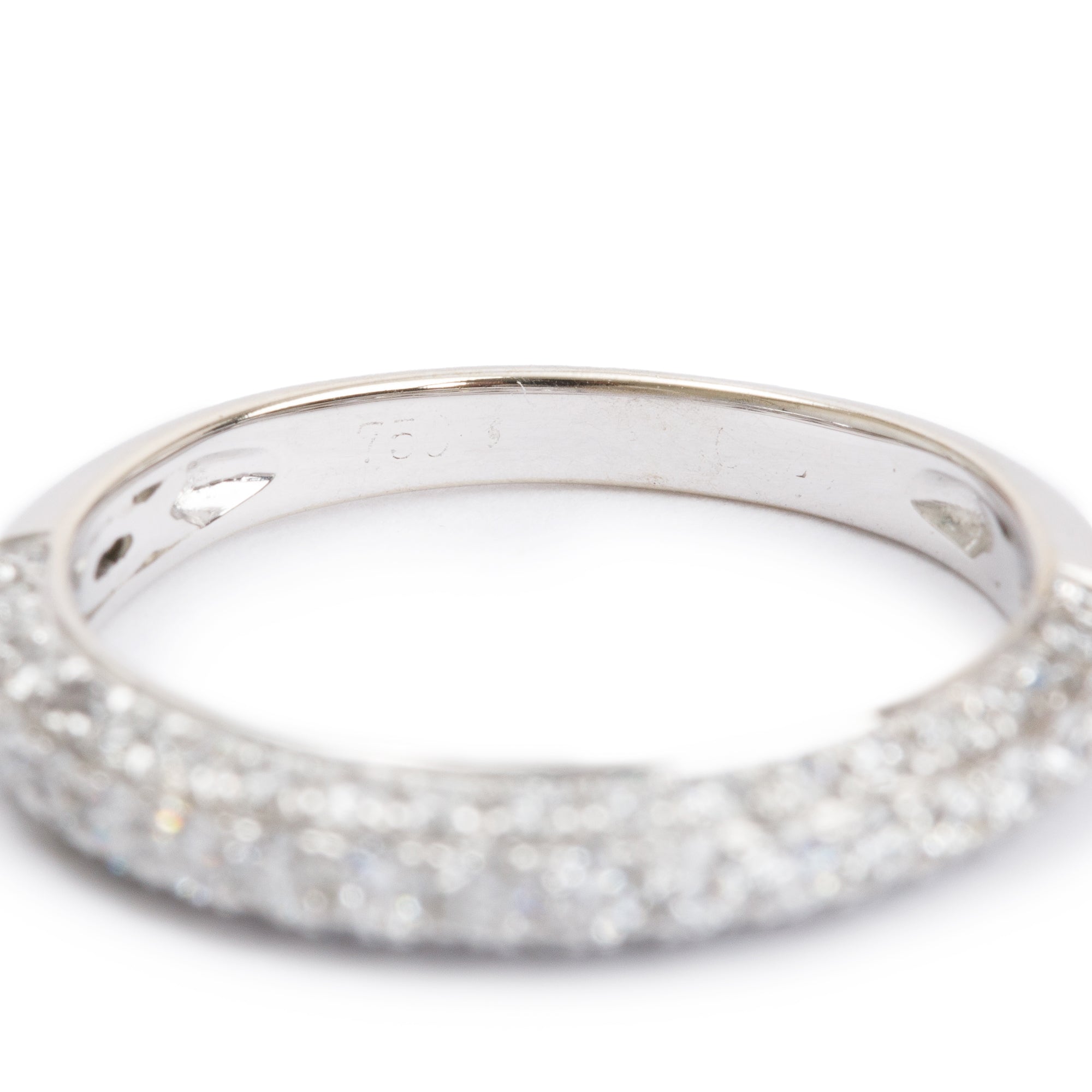 18k White Gold Pave Diamond Band Ring, Size 5