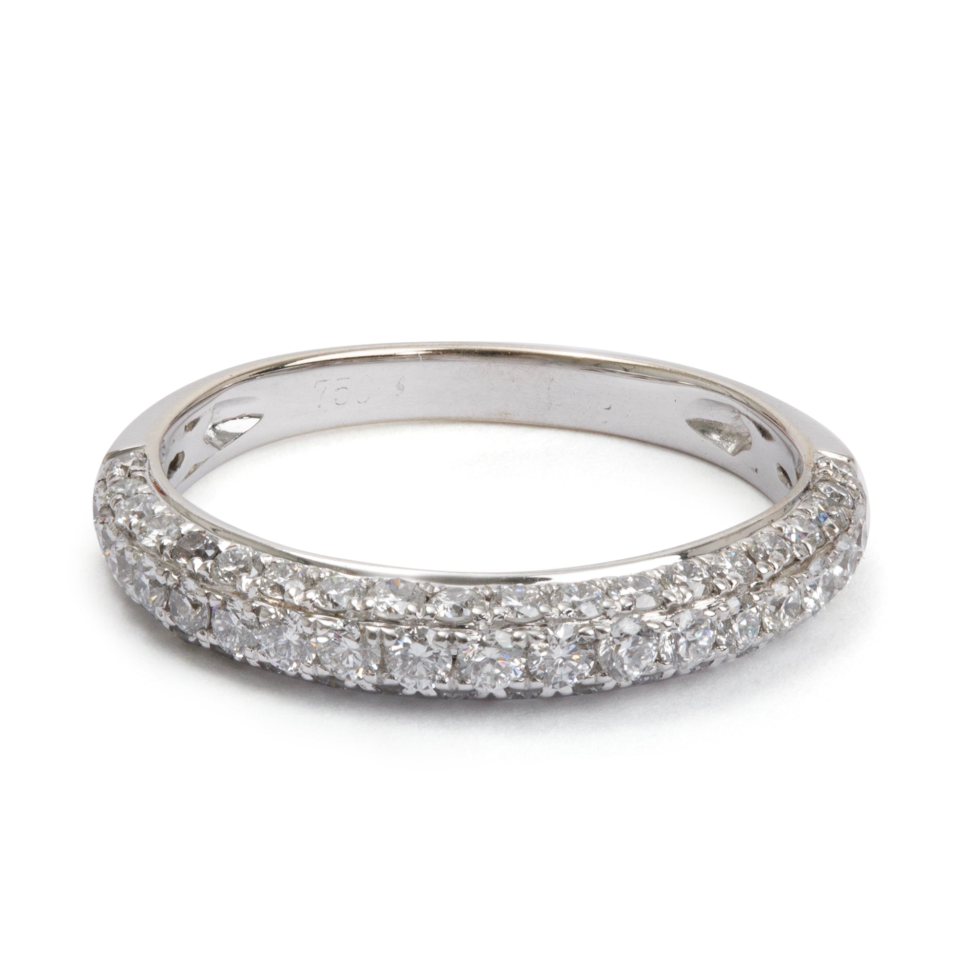 18k White Gold Pave Diamond Band Ring, Size 5