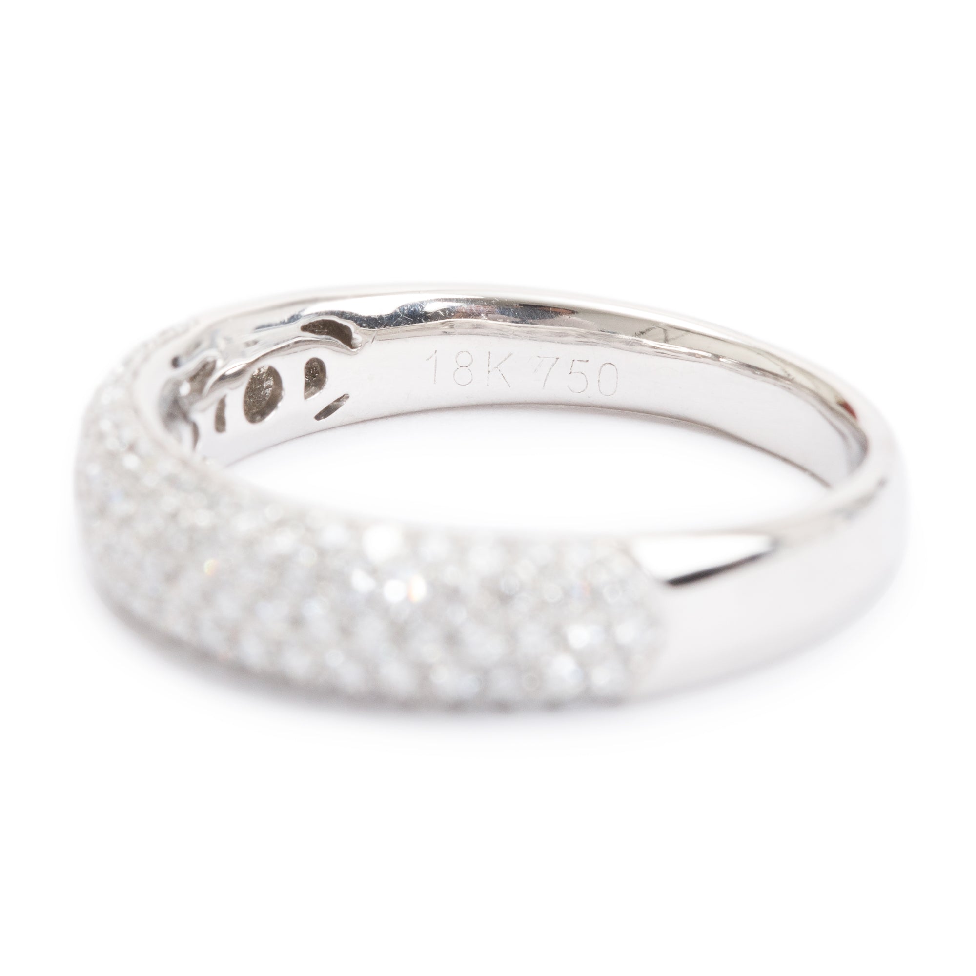 18k White Gold Pave Diamond Band Ring, Size 6.5