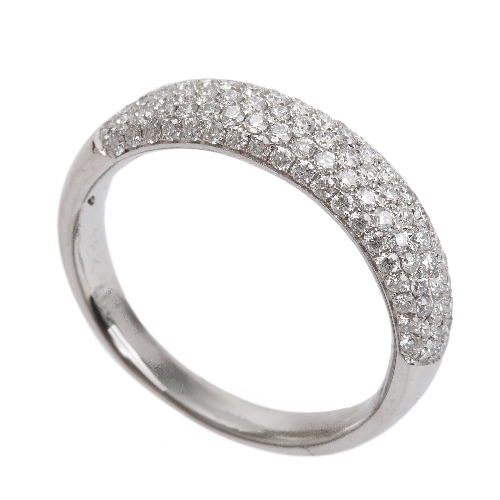18k White Gold Pave Diamond Band Ring, Size 6.5