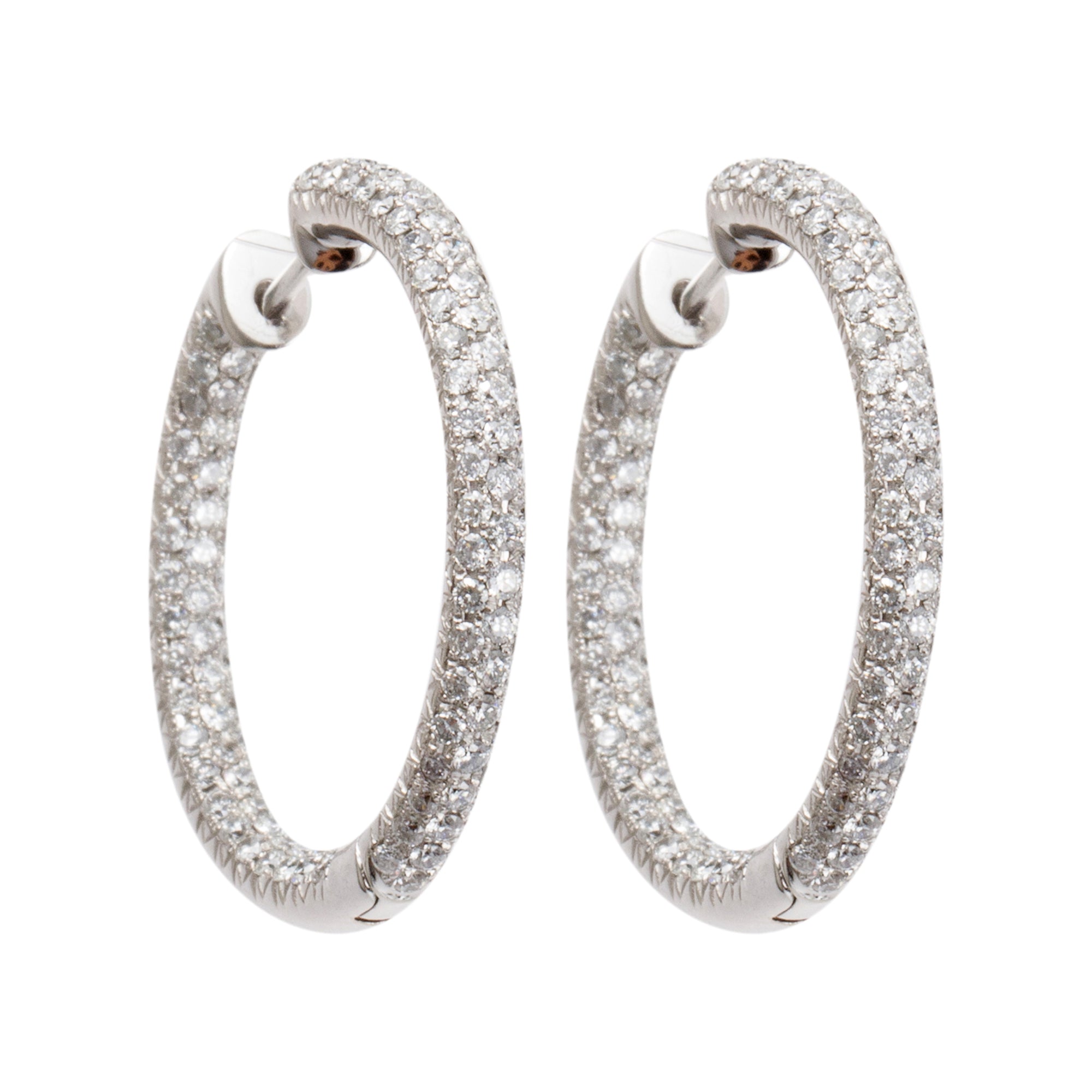 18k White Gold Pave Diamond Hoop Earrings