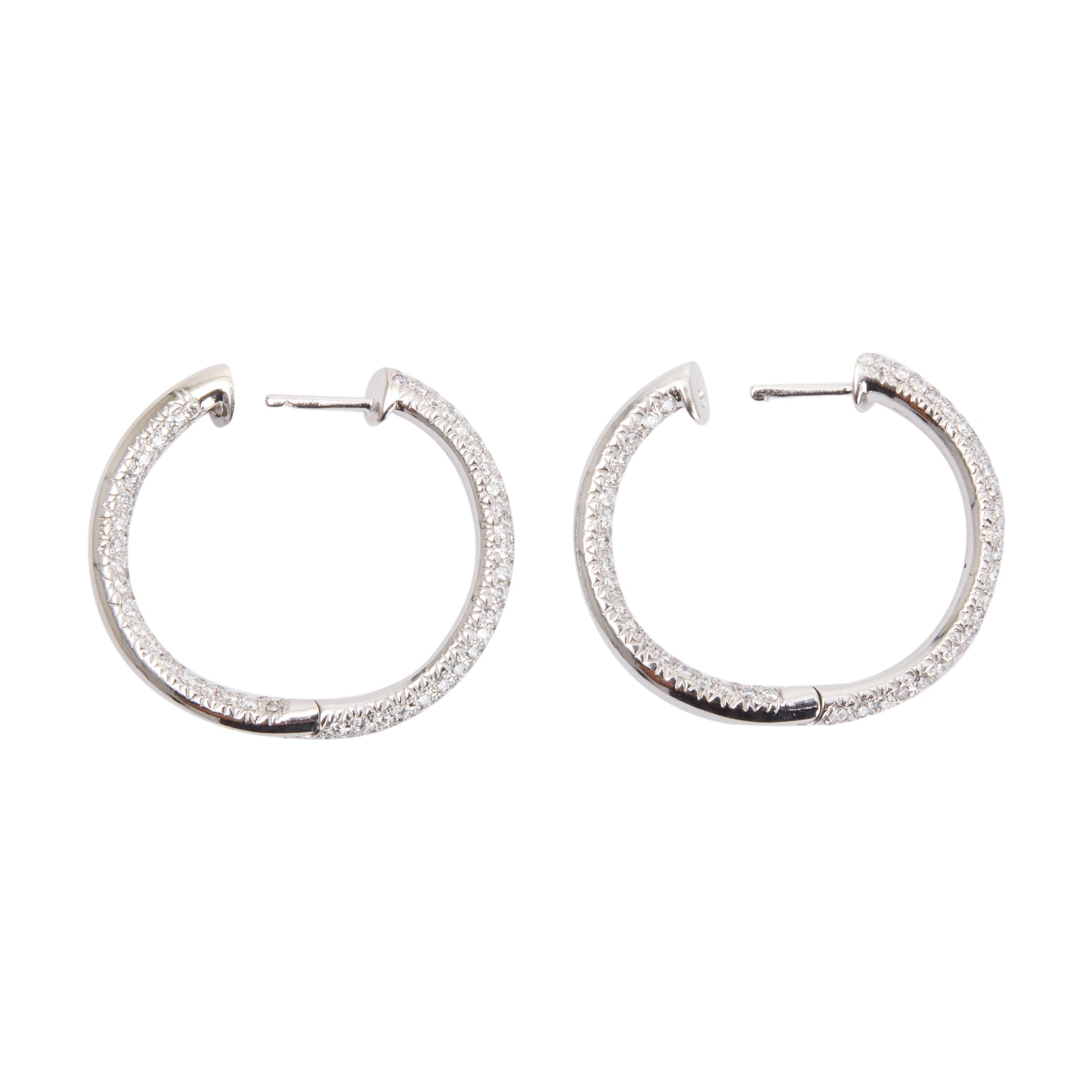 18k White Gold Pave Diamond Hoop Earrings