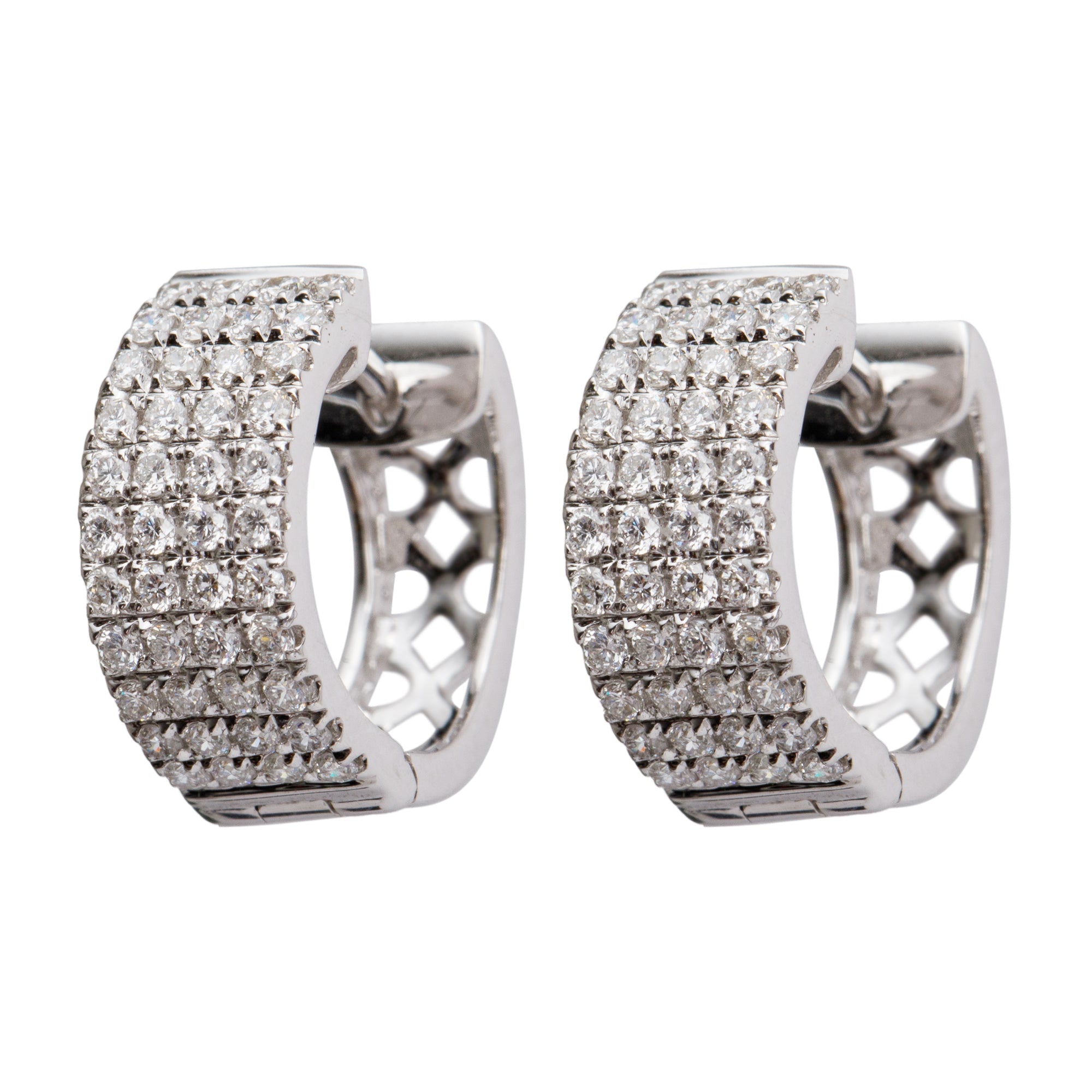 18k White Gold Pave Diamond Huggie Earrings
