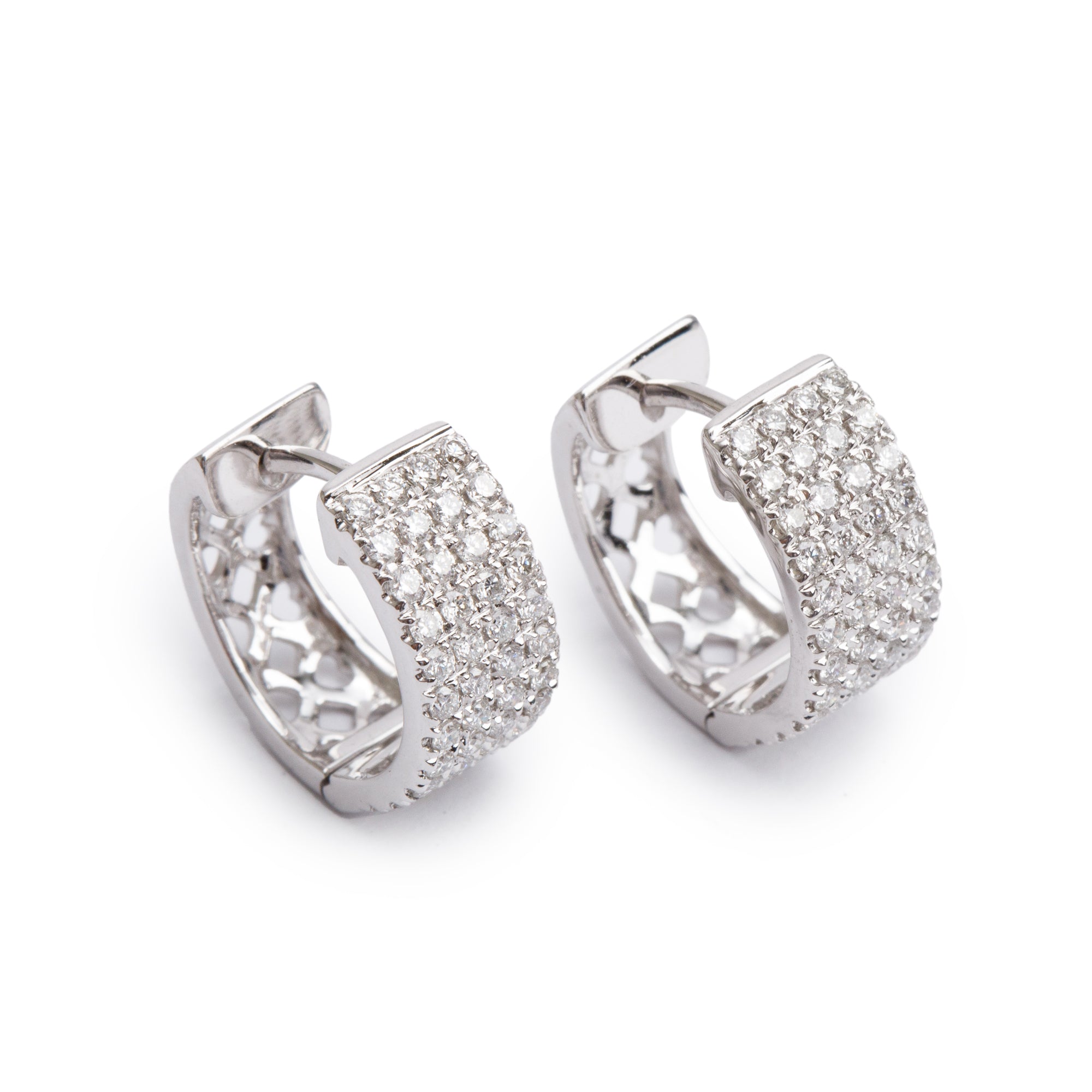18k White Gold Pave Diamond Huggie Earrings