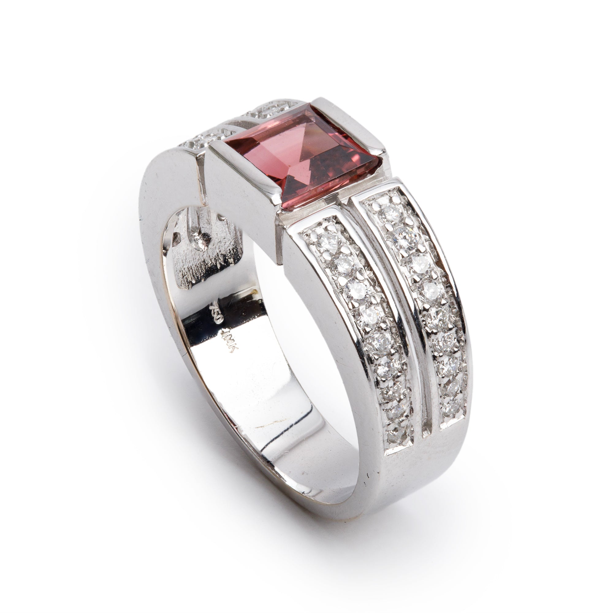 18k White Gold Pink Tourmaline & Diamond Ring, Size 6.75