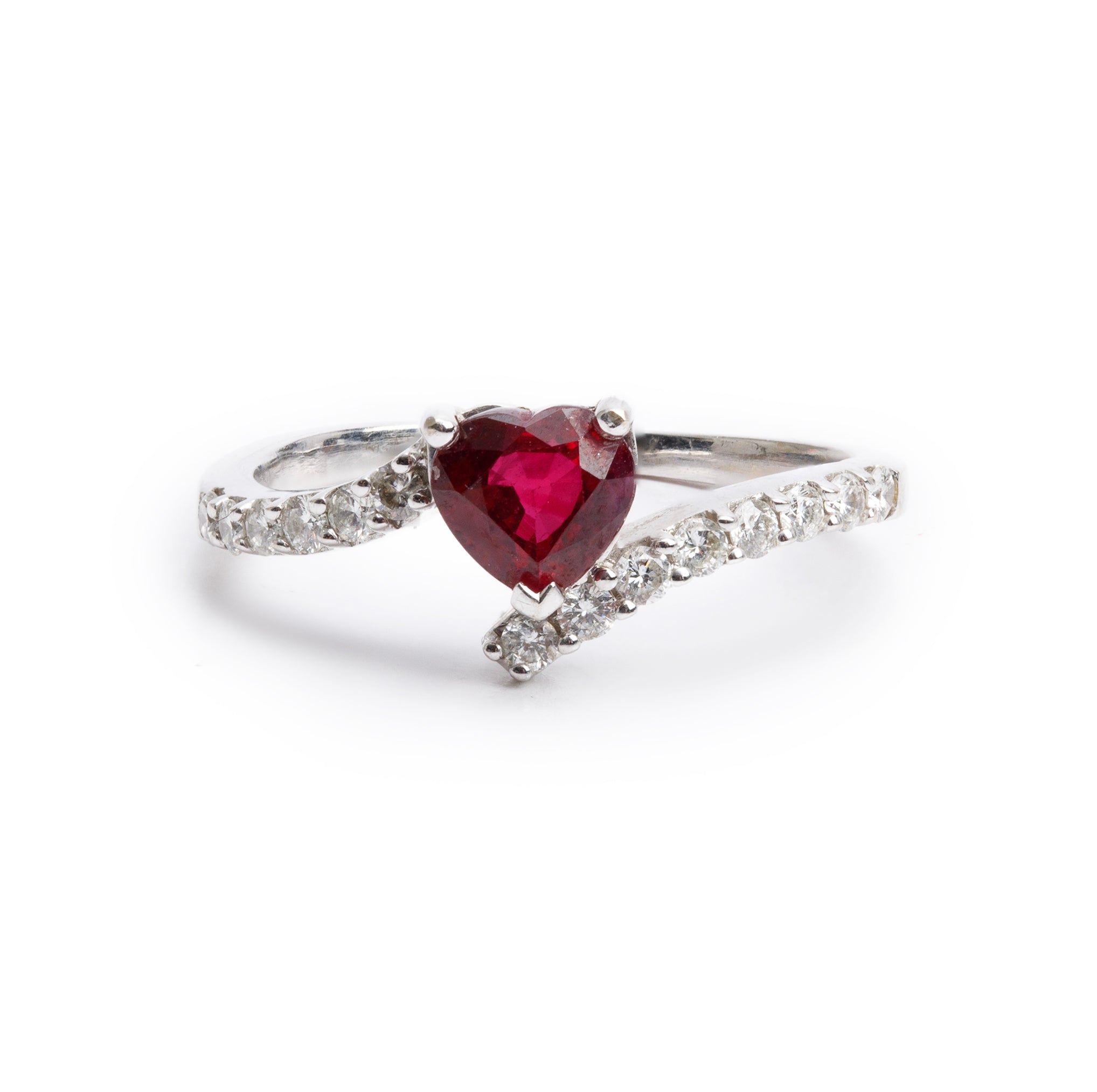 18k White Gold Ruby and Diamond Ring, Size 5.5