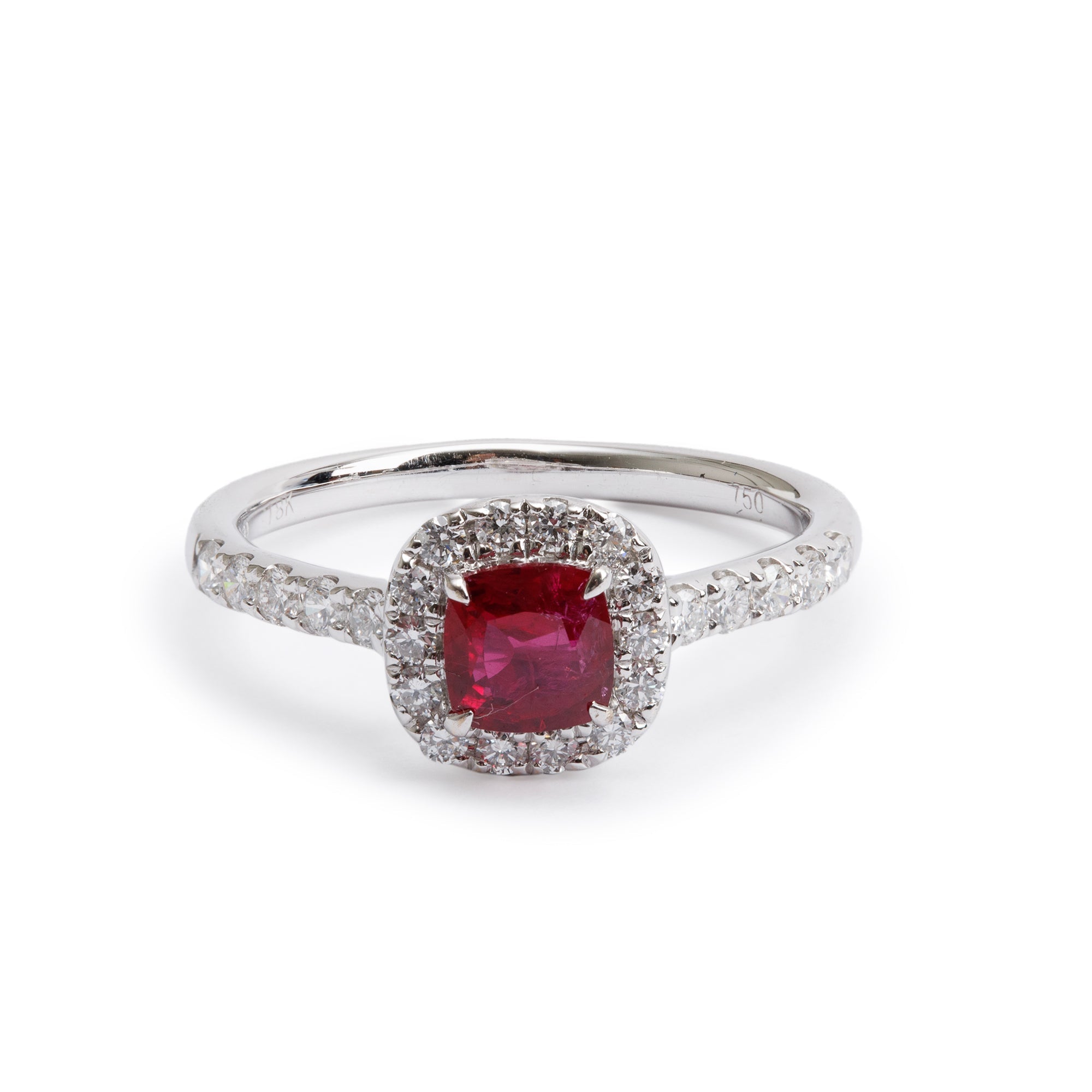 18k White Gold Ruby and Diamond Ring, Size 6.25