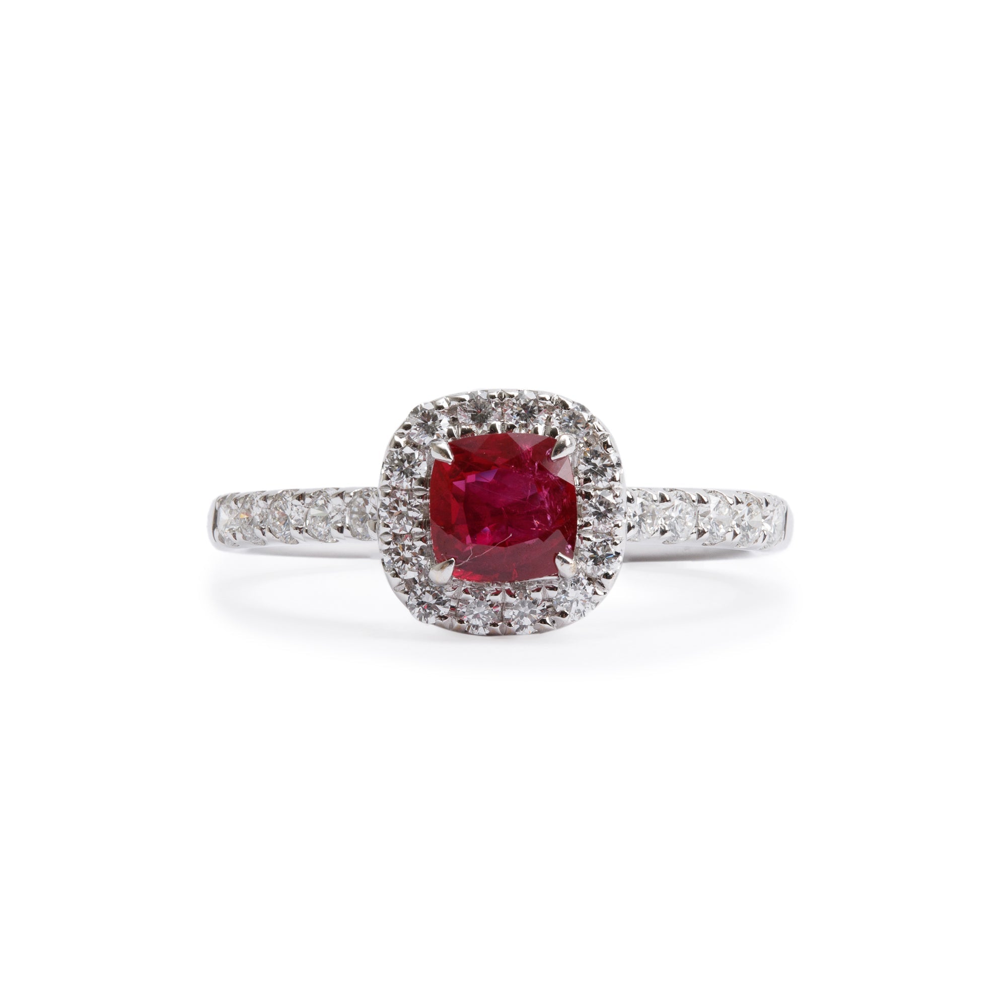 18k White Gold Ruby and Diamond Ring, Size 6.25