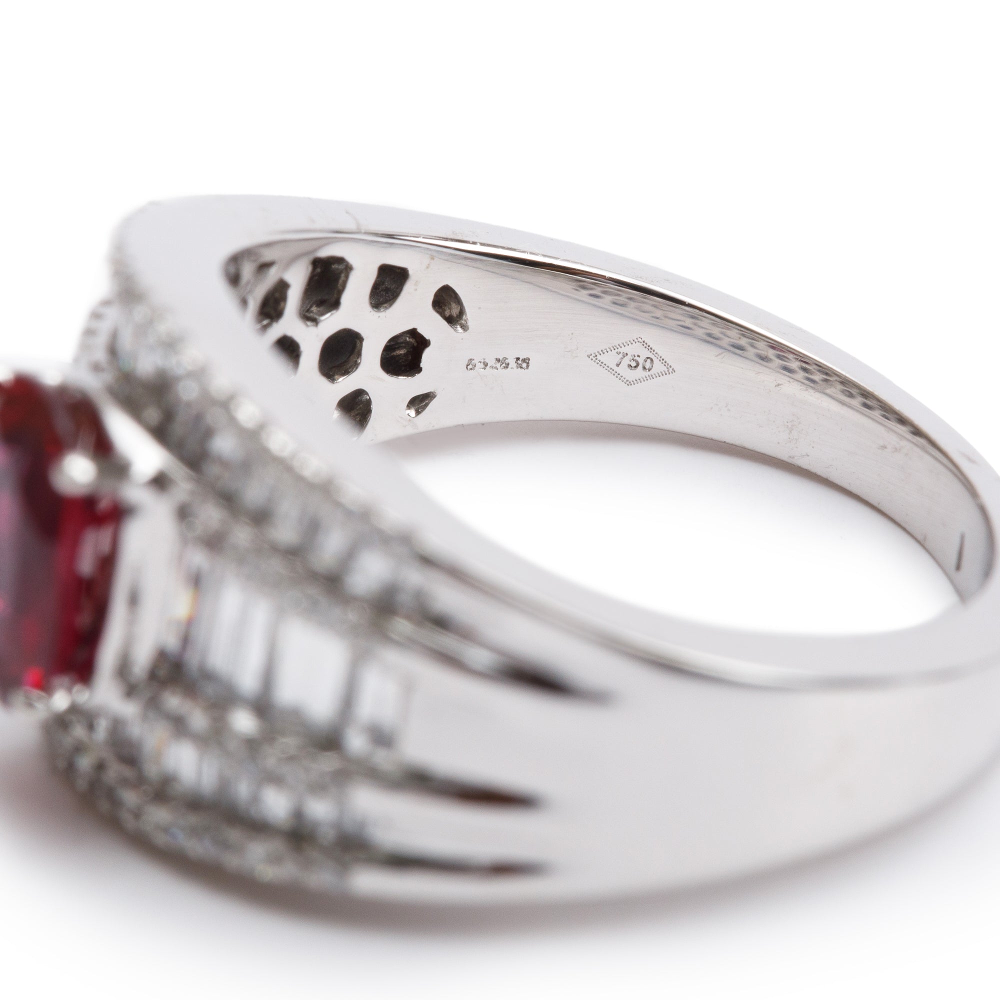 18k White Gold Ruby and Diamond Ring, Size 6.5