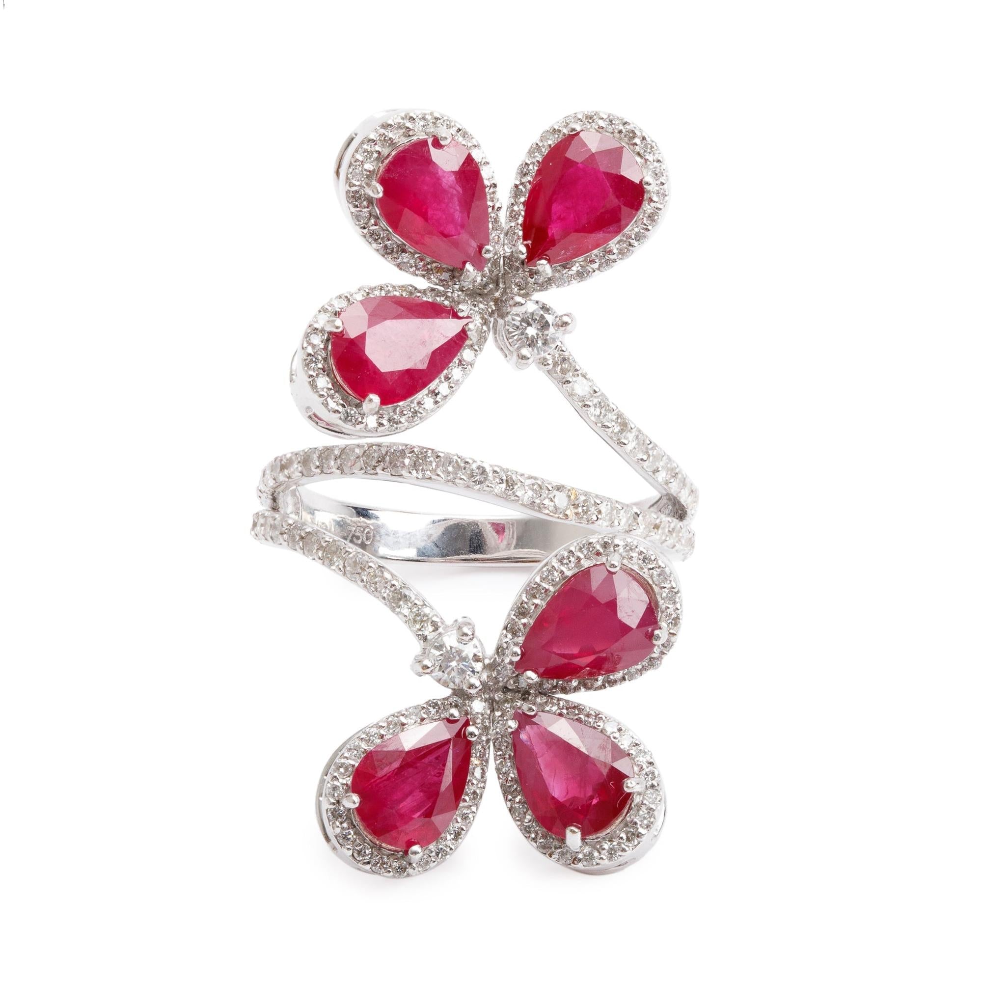 18k White Gold Ruby and Diamond Ring, Size 6.5