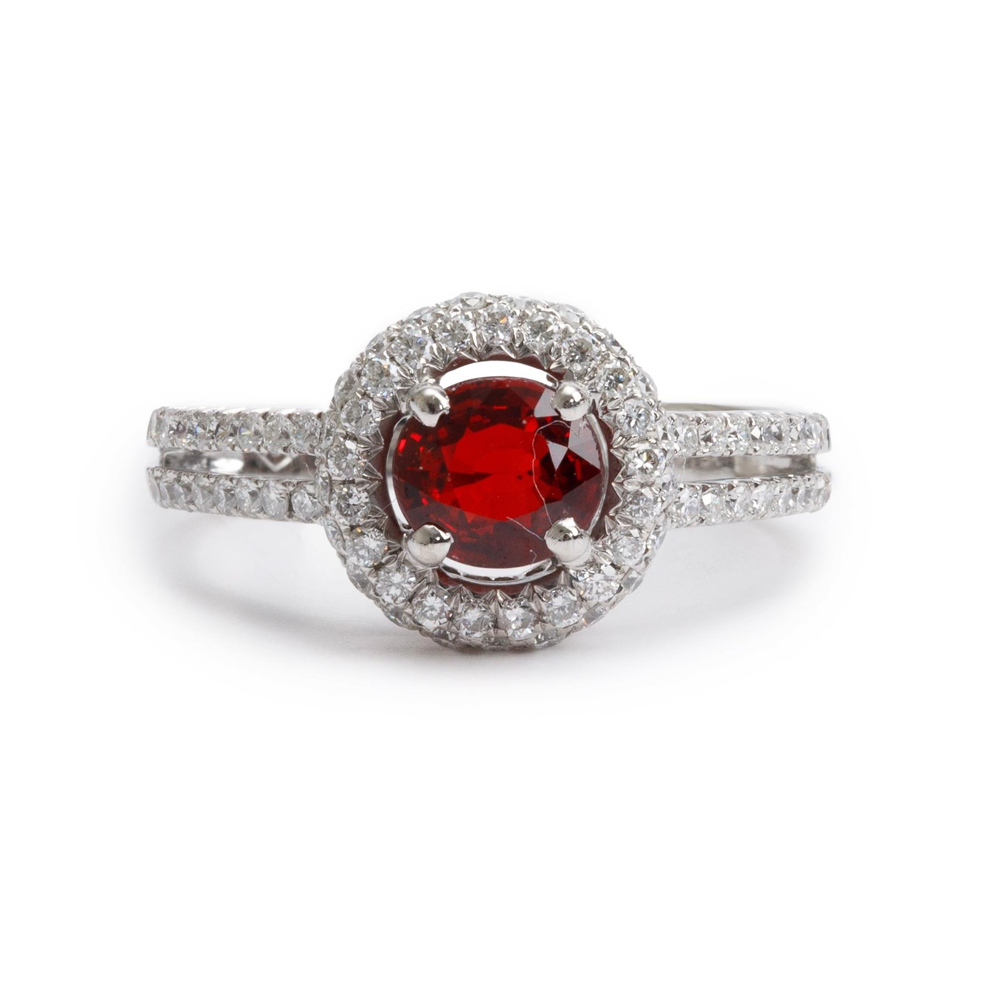 18k White Gold Ruby and Diamond Ring, Size 6.75