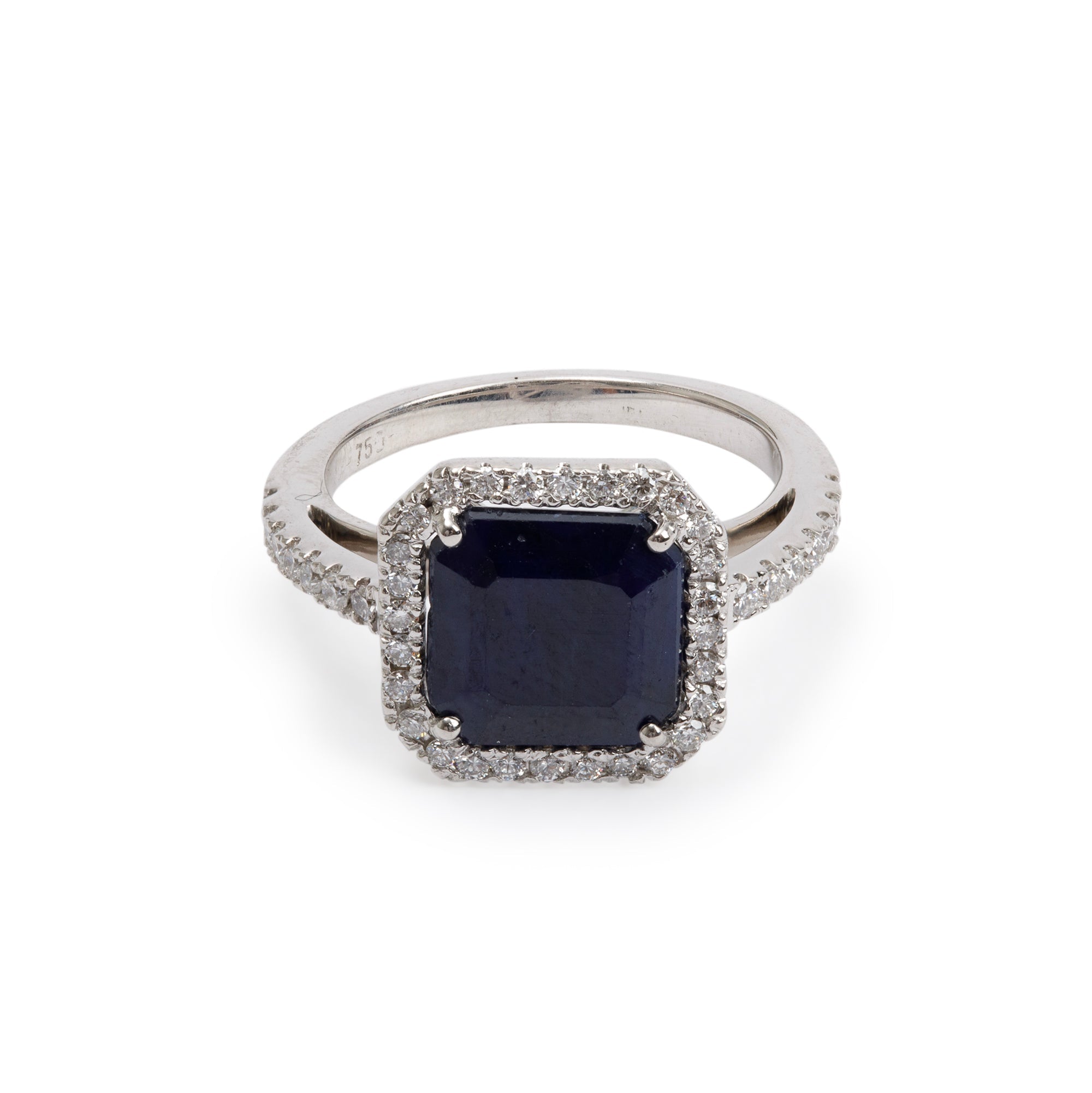 18k White Gold Sapphire & Diamond Cocktail Ring, Size 4.75