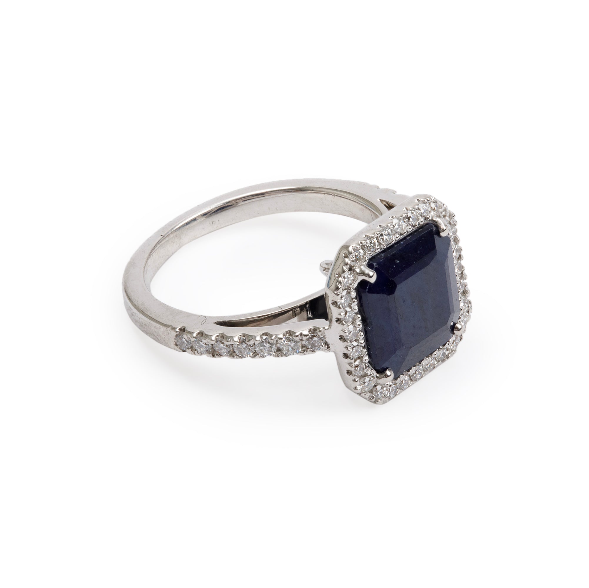 18k White Gold Sapphire & Diamond Cocktail Ring, Size 4.75