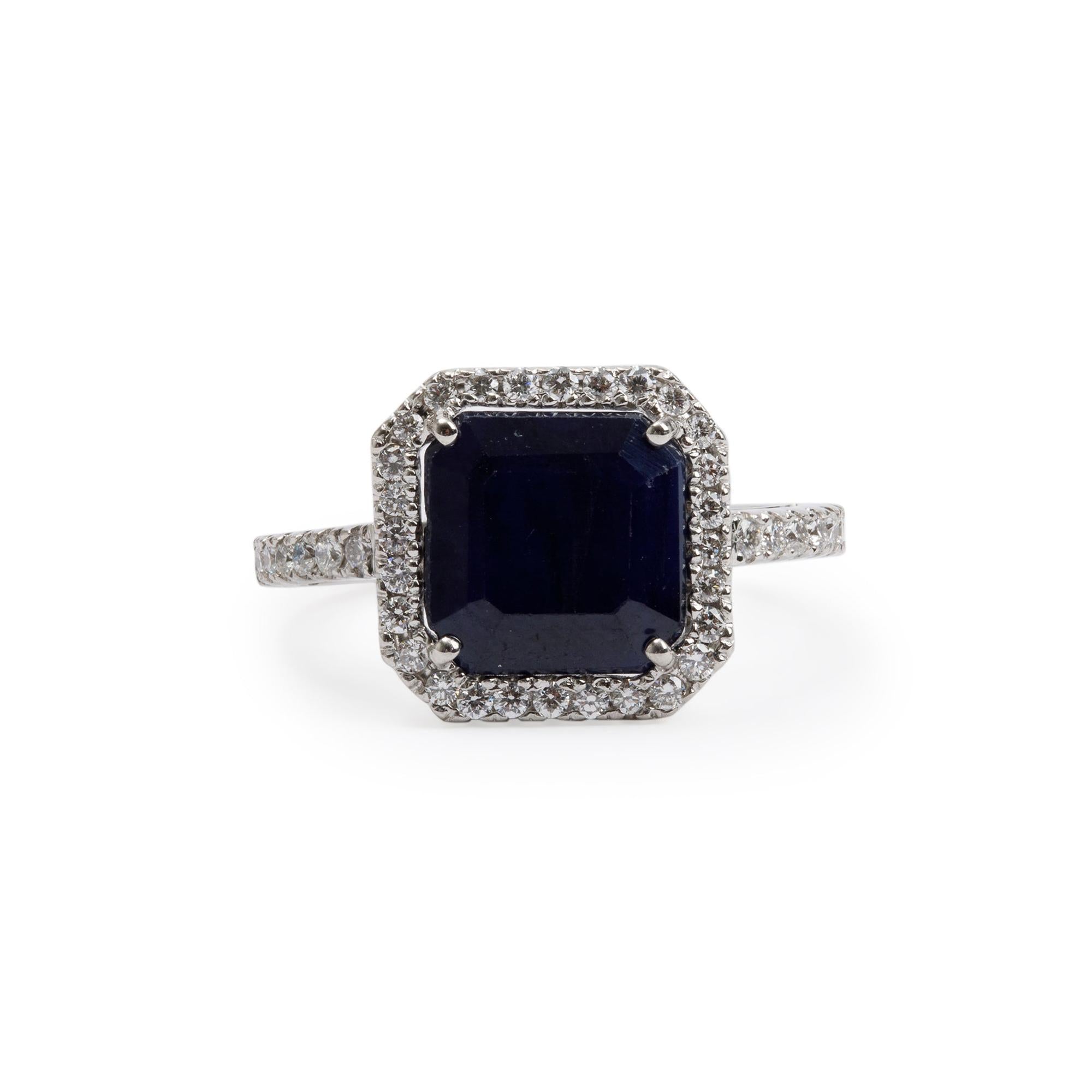 18k White Gold Sapphire & Diamond Cocktail Ring, Size 4.75