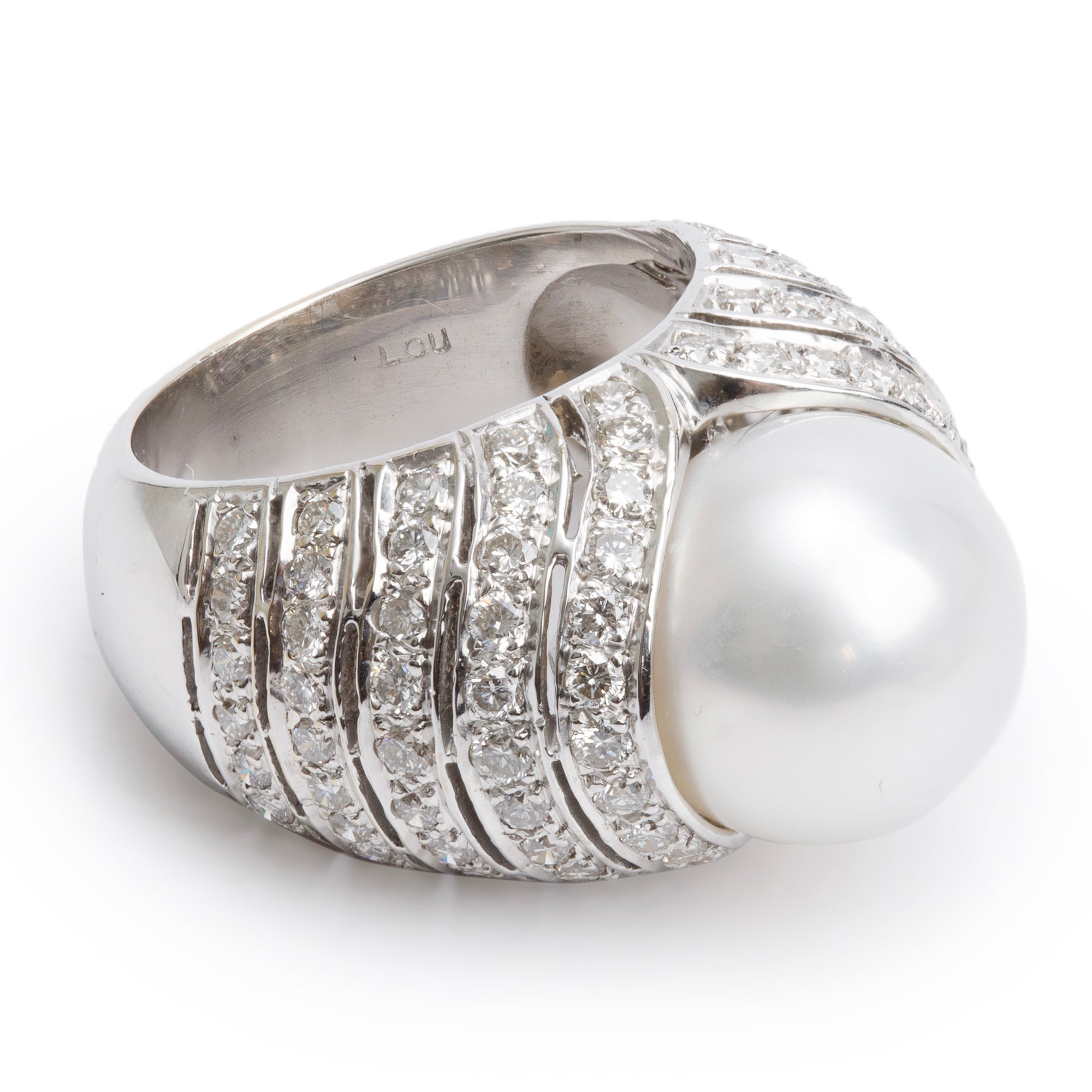 18k White Gold South Sea Pearl & Diamond Ring, Size 5