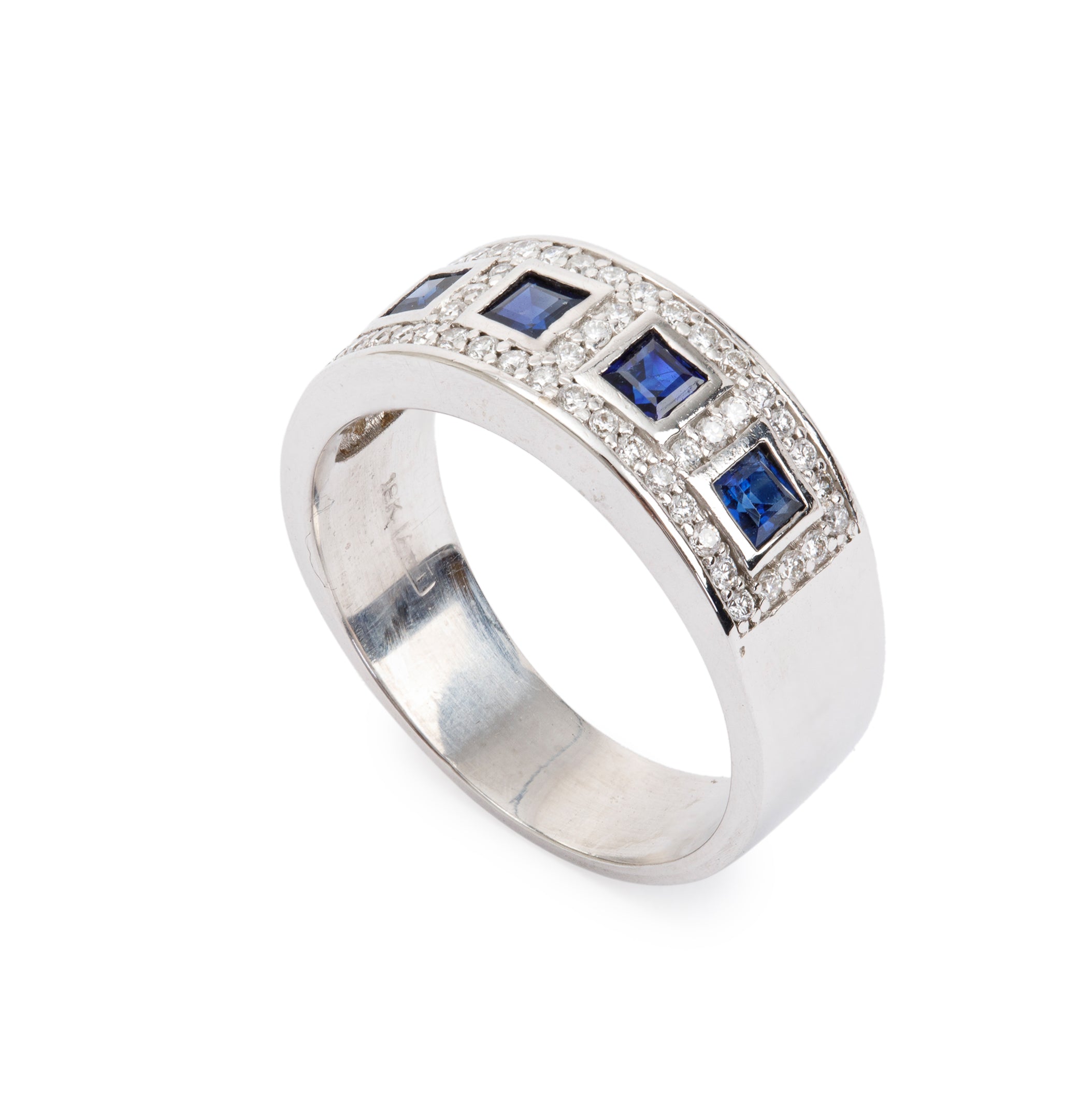 18k White Gold Star Sapphire & Diamond Band Ring, Size 6.25