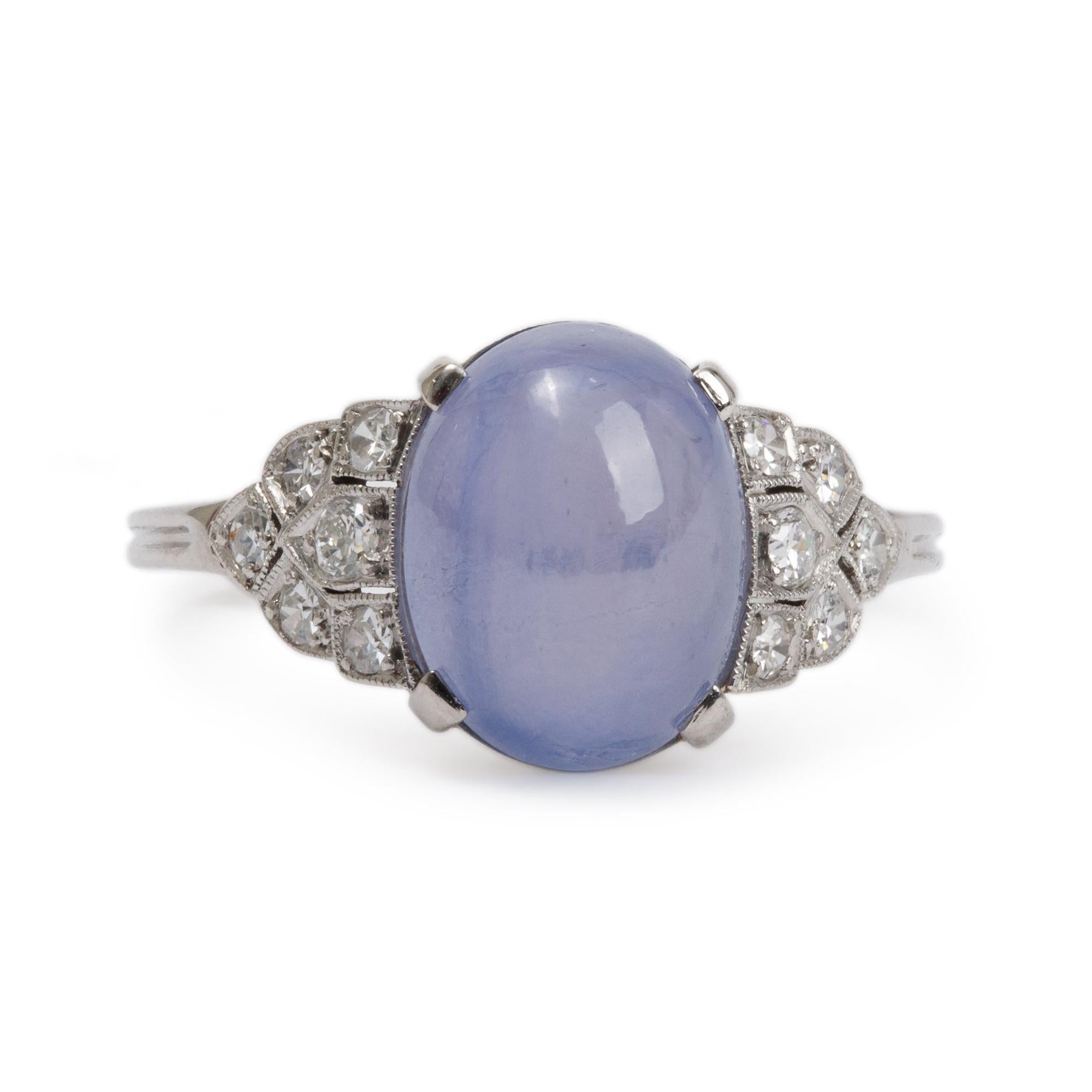 18k White Gold Star Sapphire & Diamond Cocktail Ring, Size 6