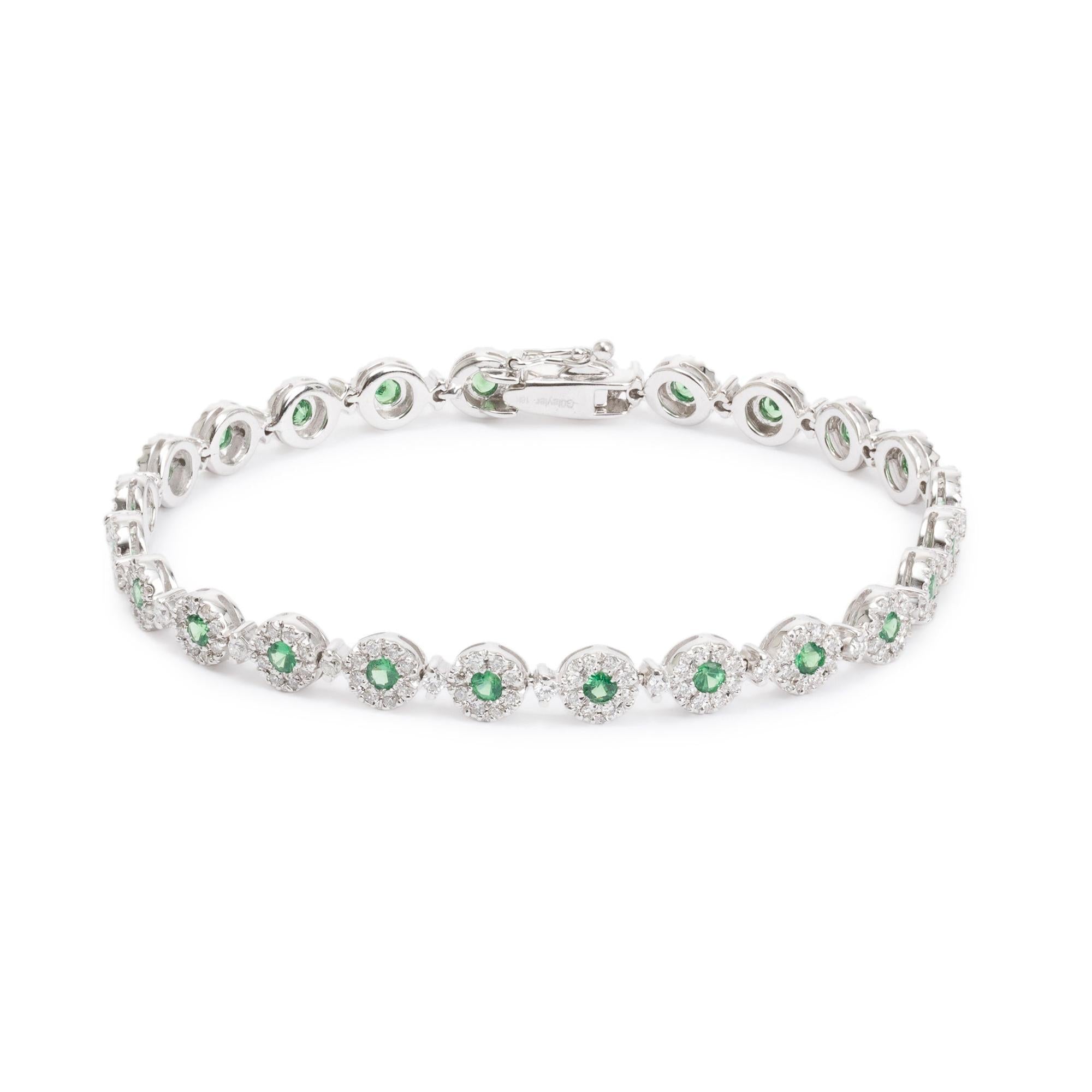 18k White Gold Tsavorite & Diamond Link Bracelet