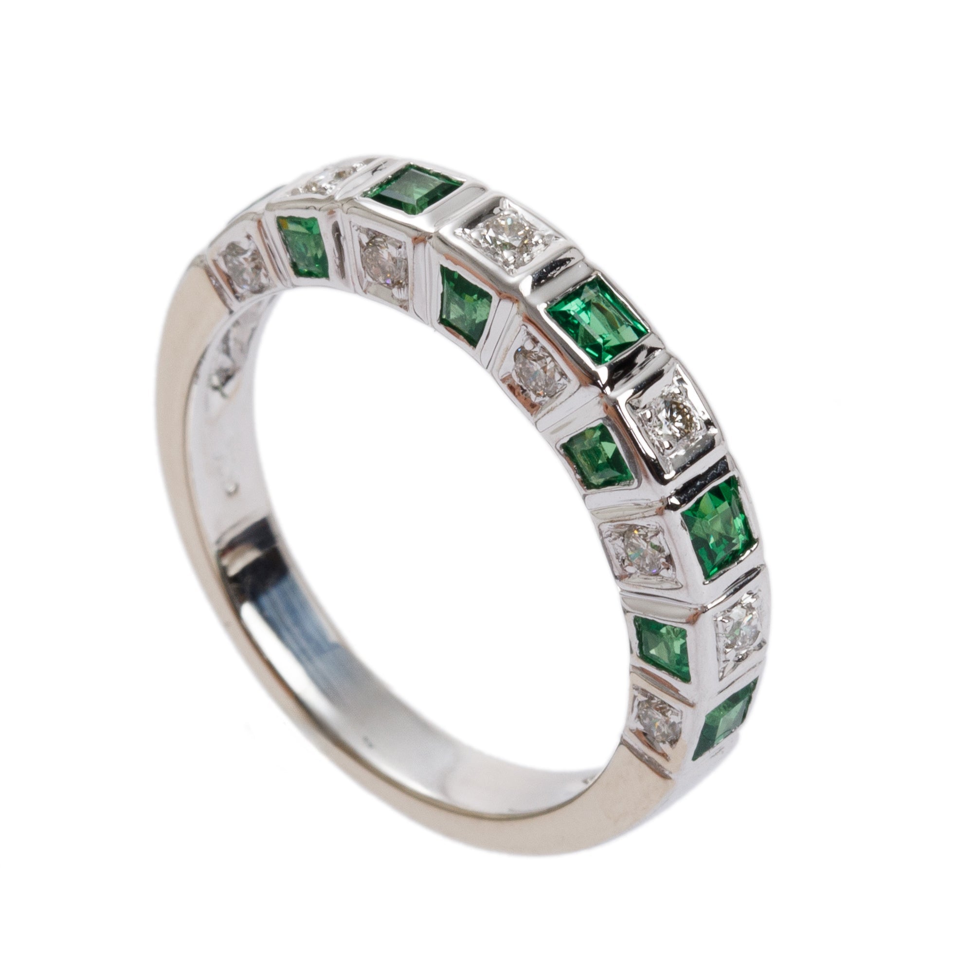 18k White Gold Tsavorite Garnet & Diamond Band Ring, Size 6.75