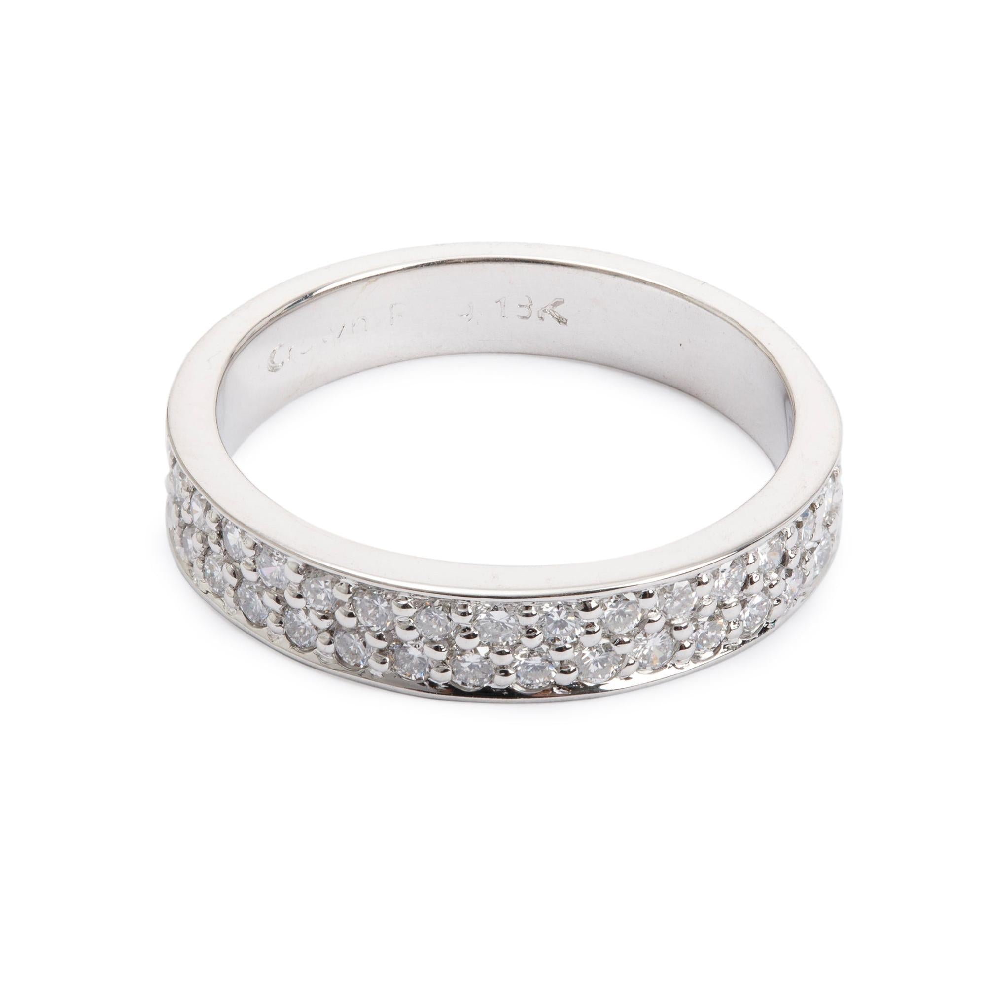 18k White Gold Two-Row Pave Diamond Band Ring, Size 6