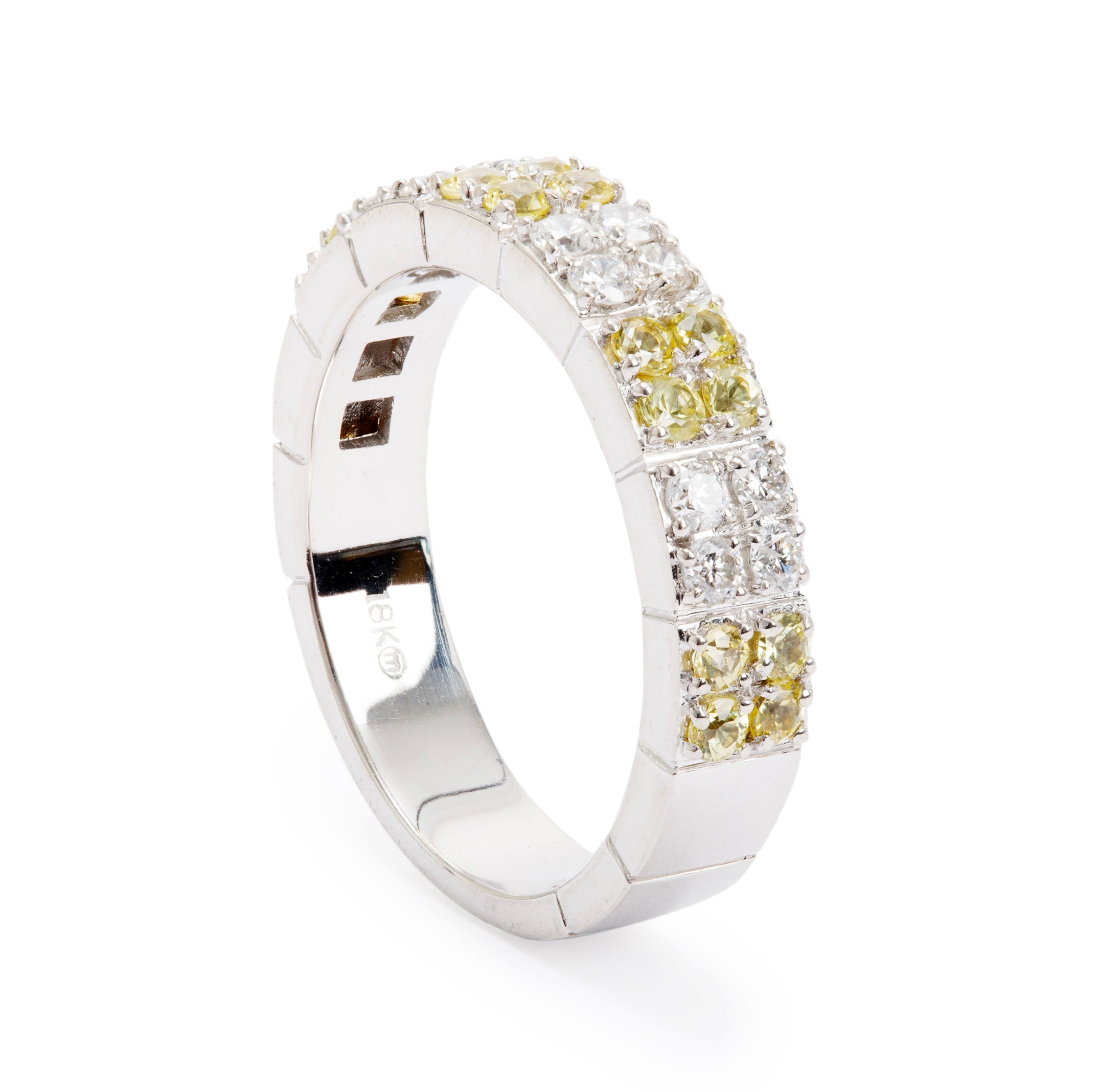 18k White Gold Yellow Sapphire & Diamond Band Ring, Size 6.5