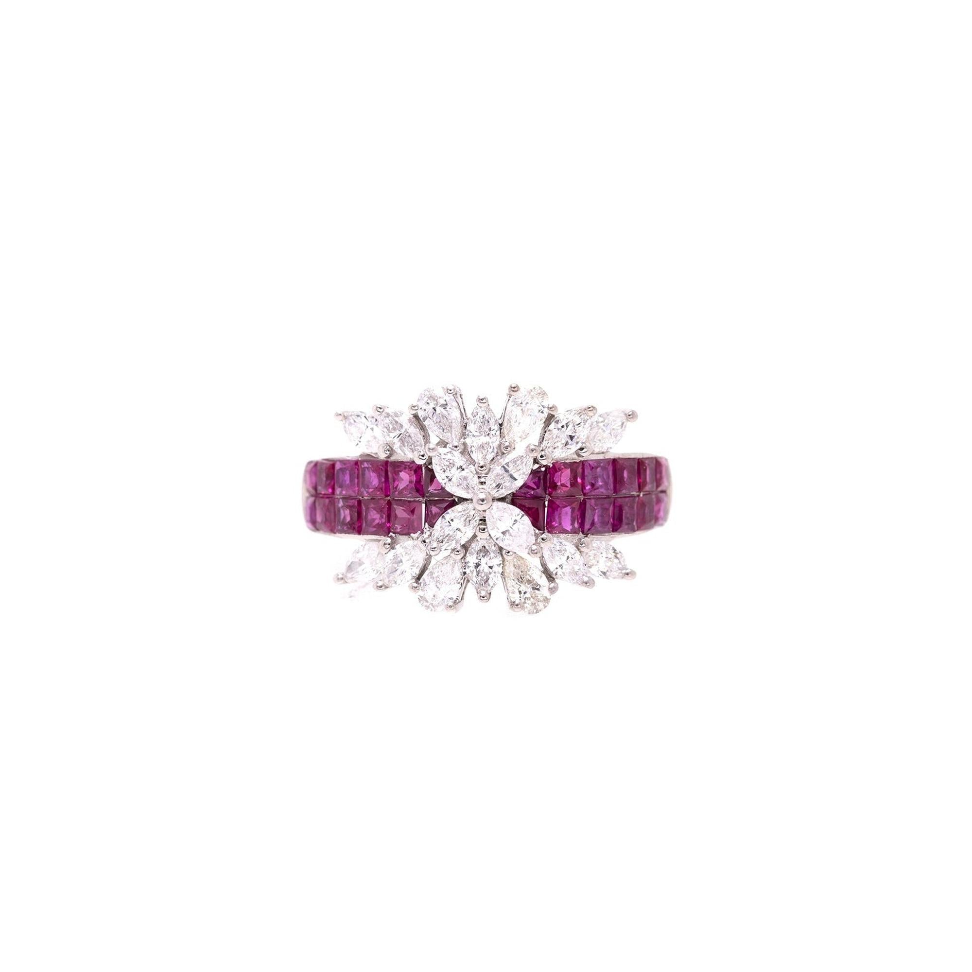 18k White Ruby and Diamond Ring