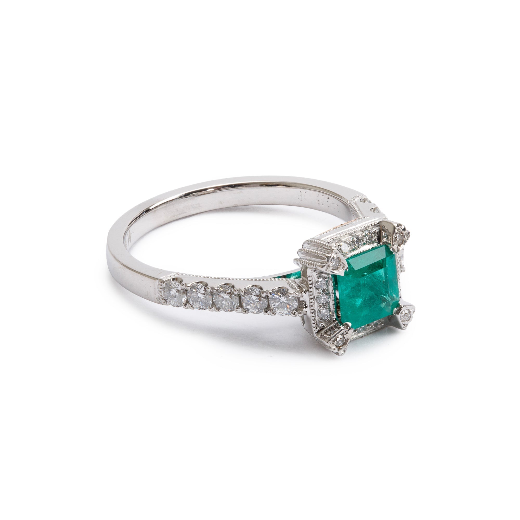 18k White & Yellow Gold Emerald & Diamond Ring, Size 6.25