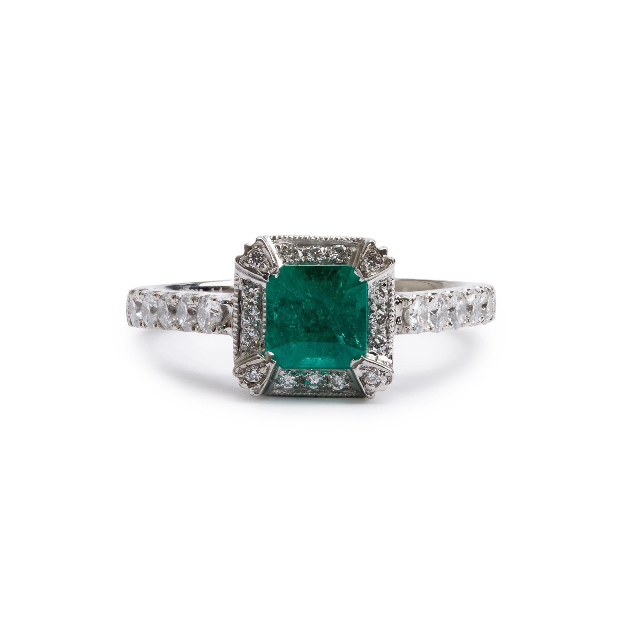 18k White & Yellow Gold Emerald & Diamond Ring, Size 6.25