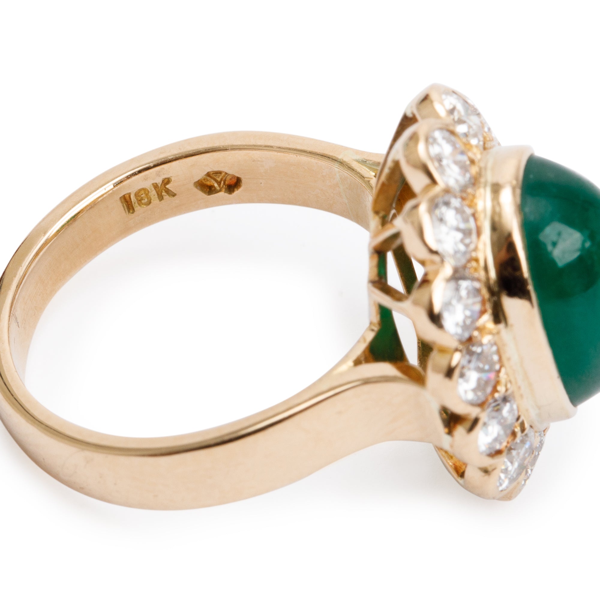 18k Yellow Gold Emerald & Diamond Cocktail Ring, Size 6.5