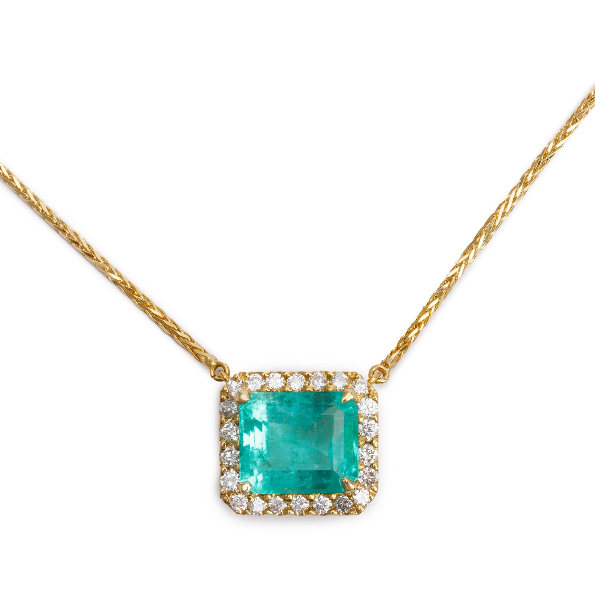 18k Yellow Gold Emerald & Diamond Pendant Necklace