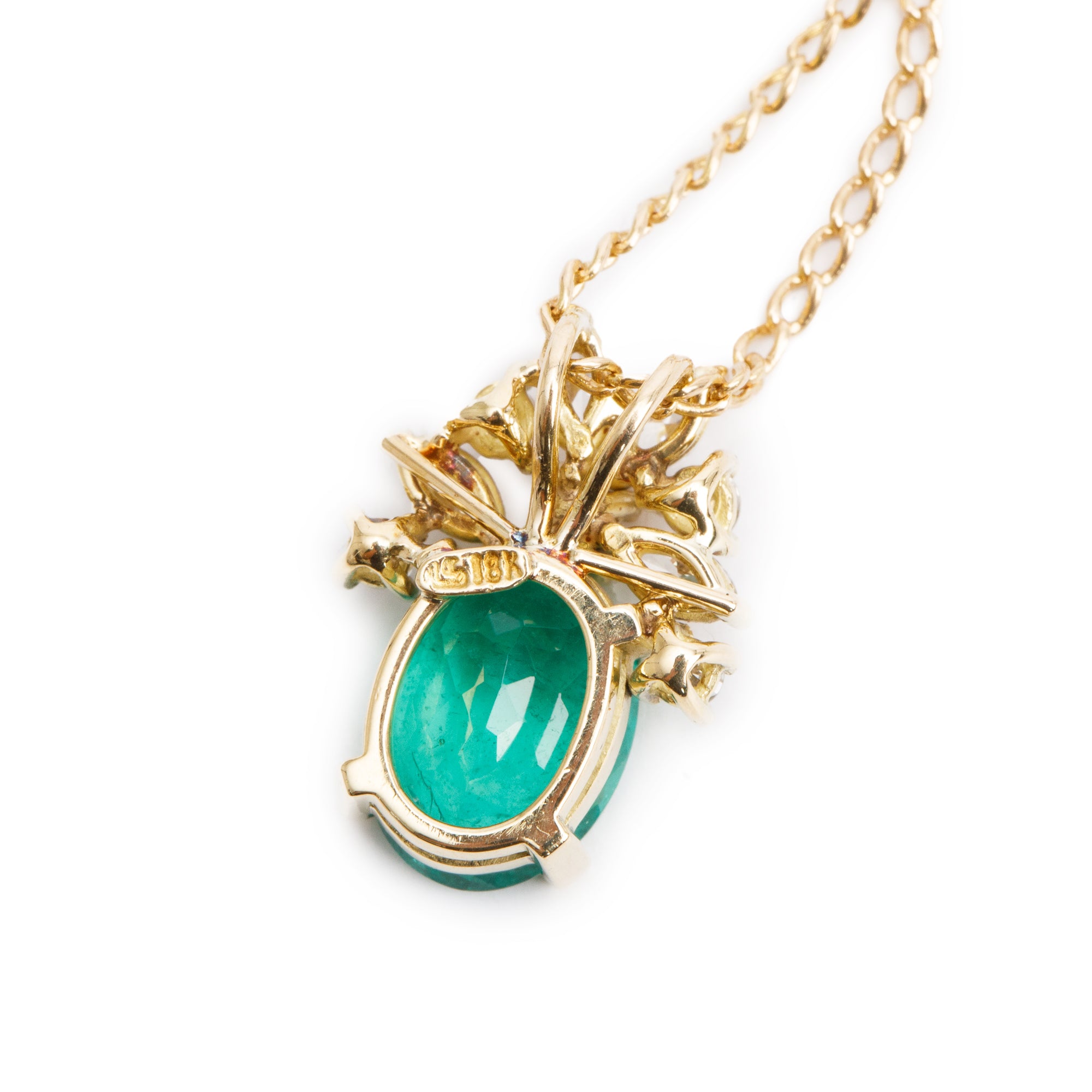 18k Yellow Gold Emerald & Diamond Pendant Necklace