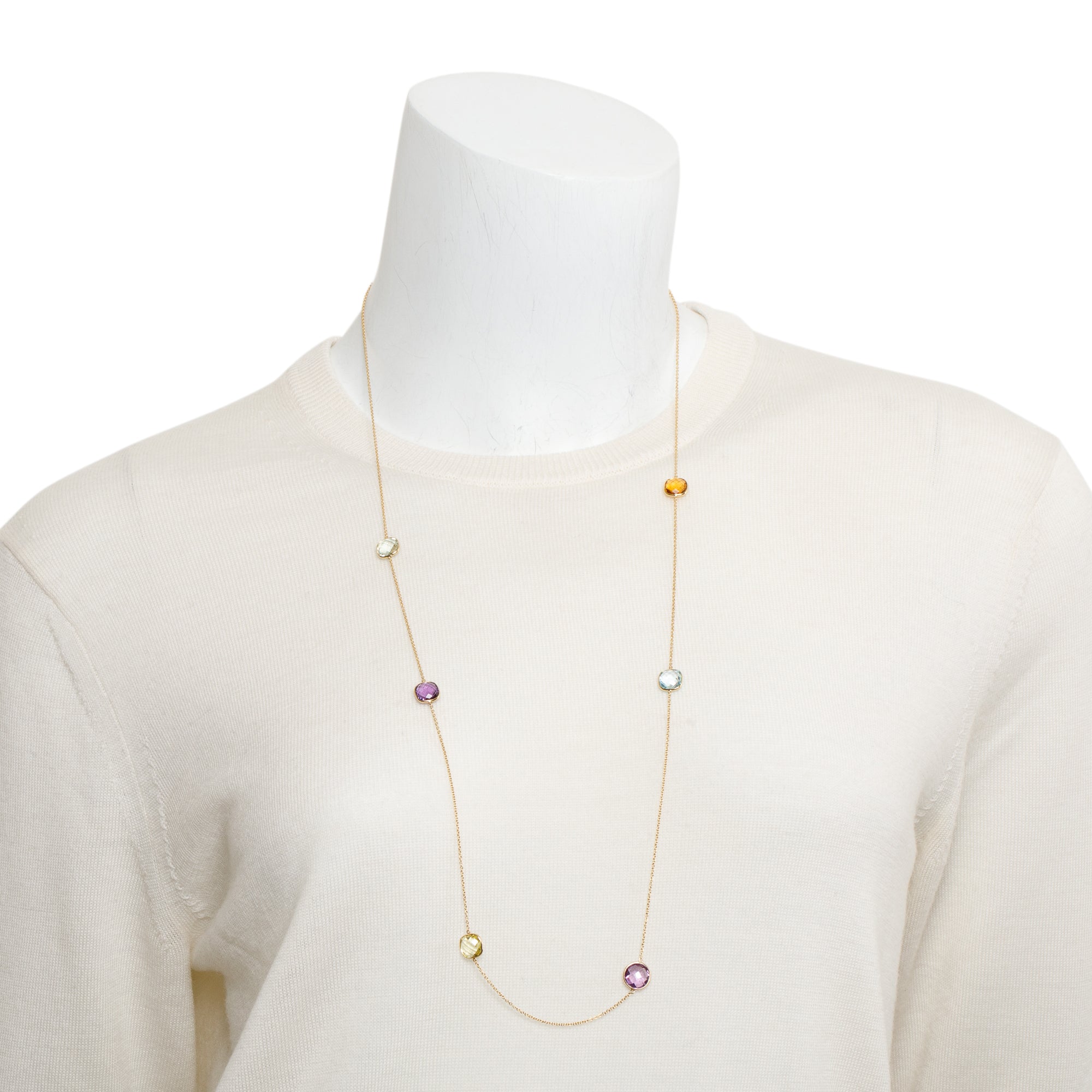 18k Yellow Gold Multicolored Stone Long Necklace