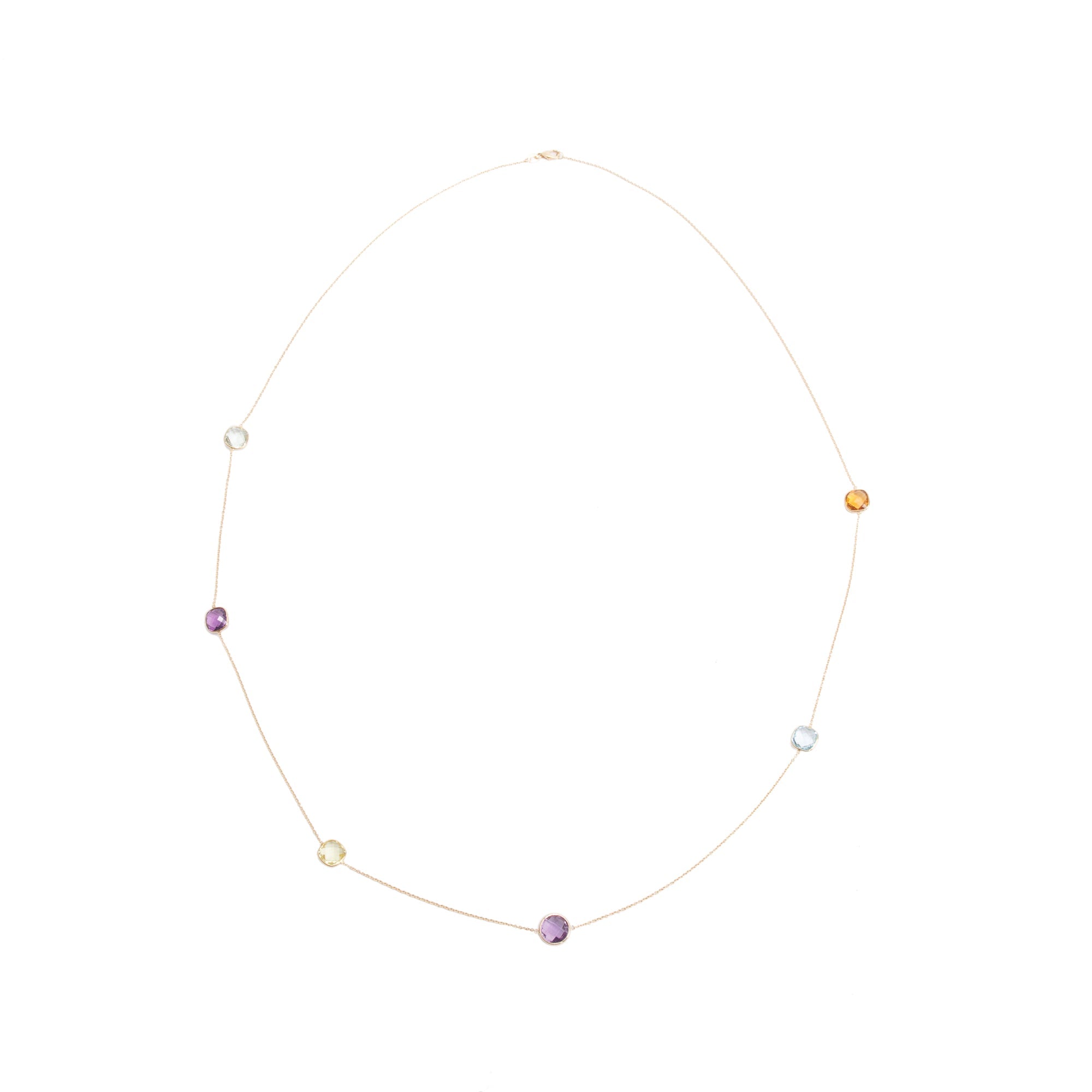 18k Yellow Gold Multicolored Stone Long Necklace